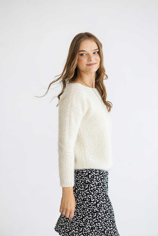 White mohair knitted fluffy sweater, ivory alpaca wool blend jumper, fuzzy cable knit pullover, regular fit thick wedding bridal pull