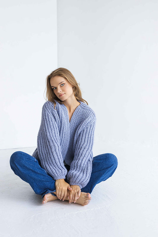 Sky Blue Chunky Knit Alpaca Wool Cardigan
