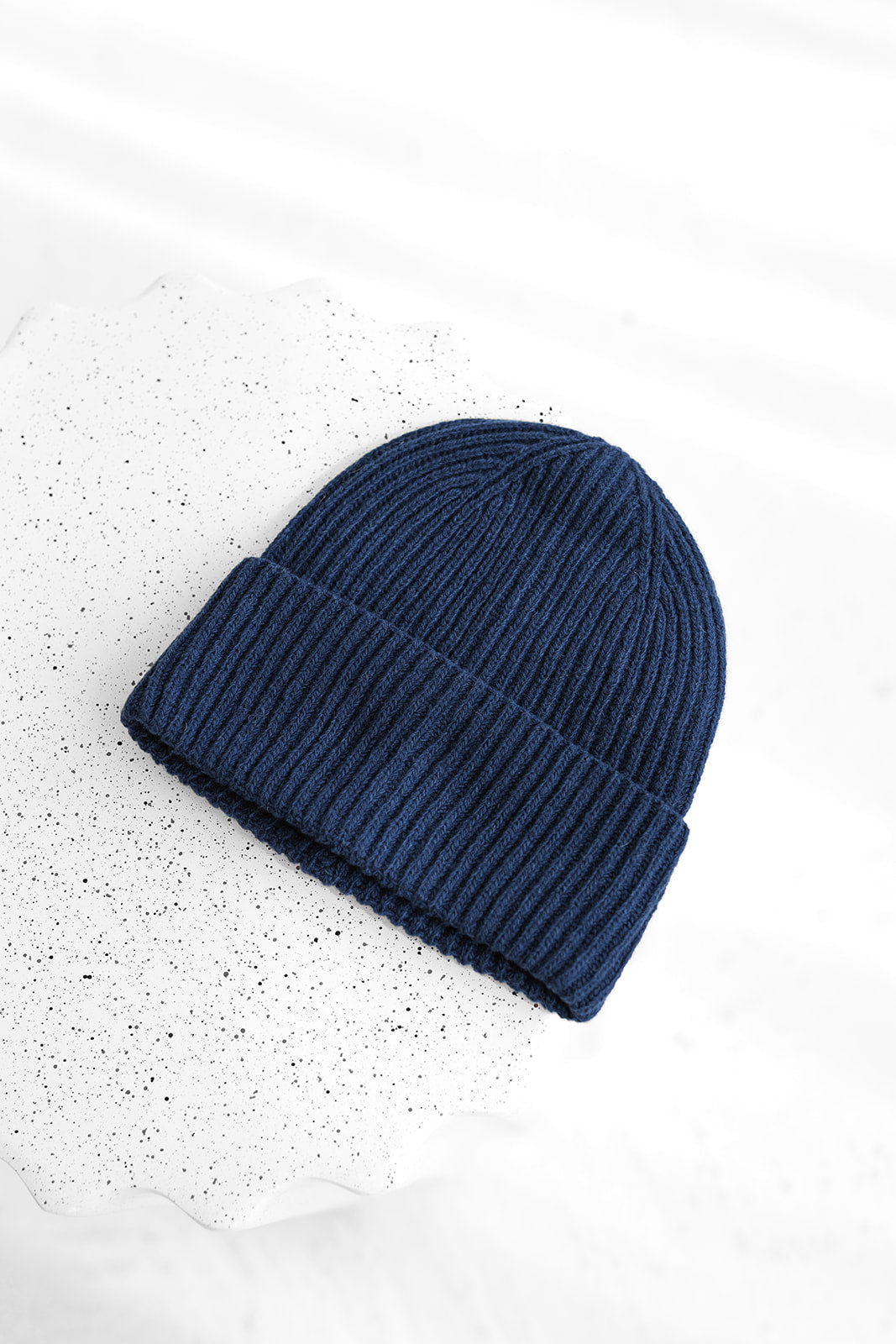Navy blue knitted merino wool and cashmere hat for women, indigo ribbed knit minimalist beanie, classy minimal denim blue hat, perfect gift