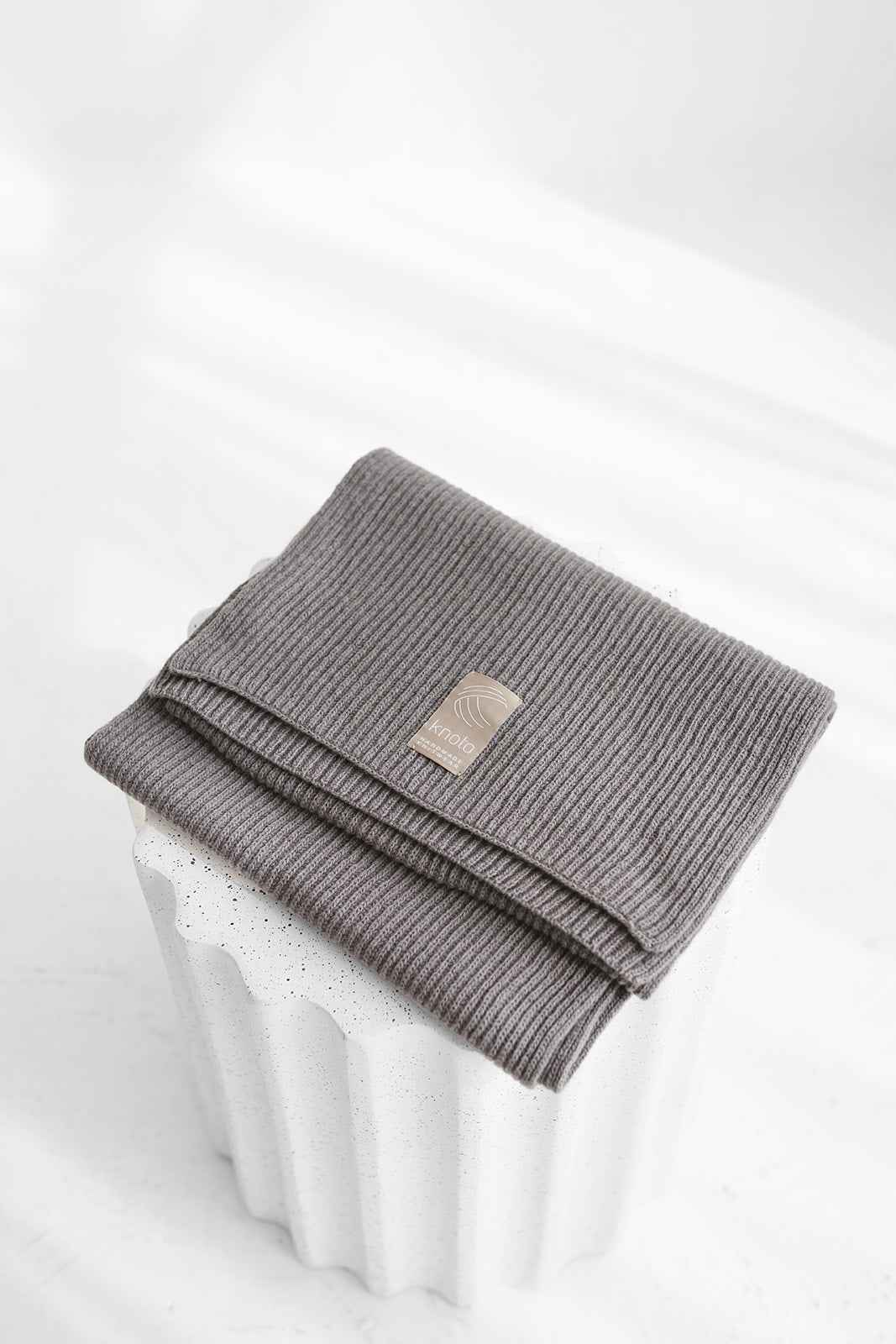 Gray knitted merino wool and cashmere women's scarf, ash grey ribbed knit minimalist fall winter wrap, dark gray classy unisex blanket scarf