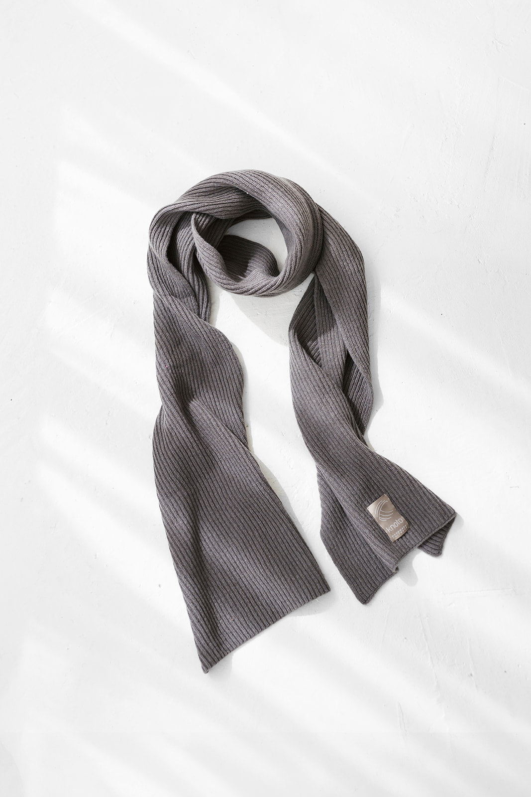 Gray knitted merino wool and cashmere women's scarf, ash grey ribbed knit minimalist fall winter wrap, dark gray classy unisex blanket scarf