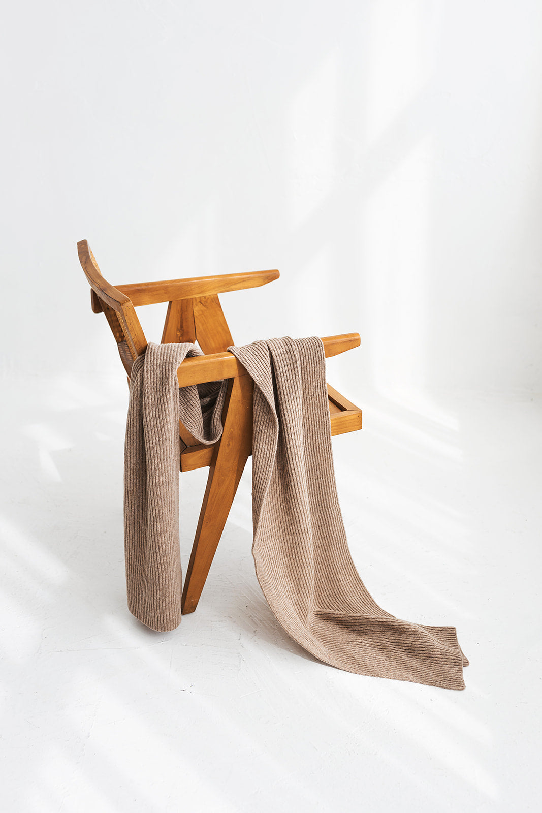Beige knitted merino wool and cashmere women's scarf, camel rib knit minimalist fall winter wrap, taupe long unisex blanket shawl XXL, gift