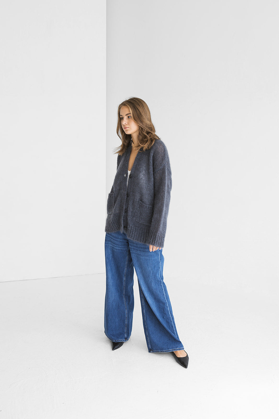 Gray cable knit fluffy mohair wool women's cardigan with buttons and pockets,grey chunky knitted fuzzy slightly oversized thick fall sweater