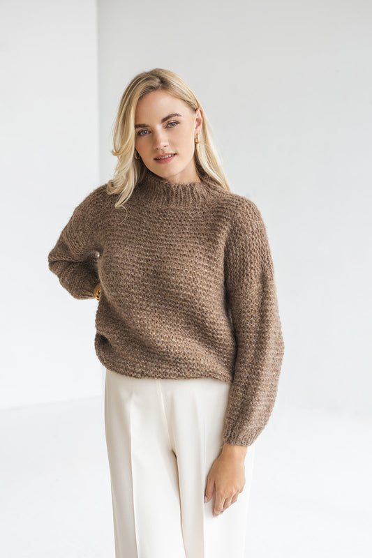 Camel brown cable knit alpaca wool sweater, pastel beige chunky knitted thick pullover, taupe oversized jumper, nude handmade, gift for her