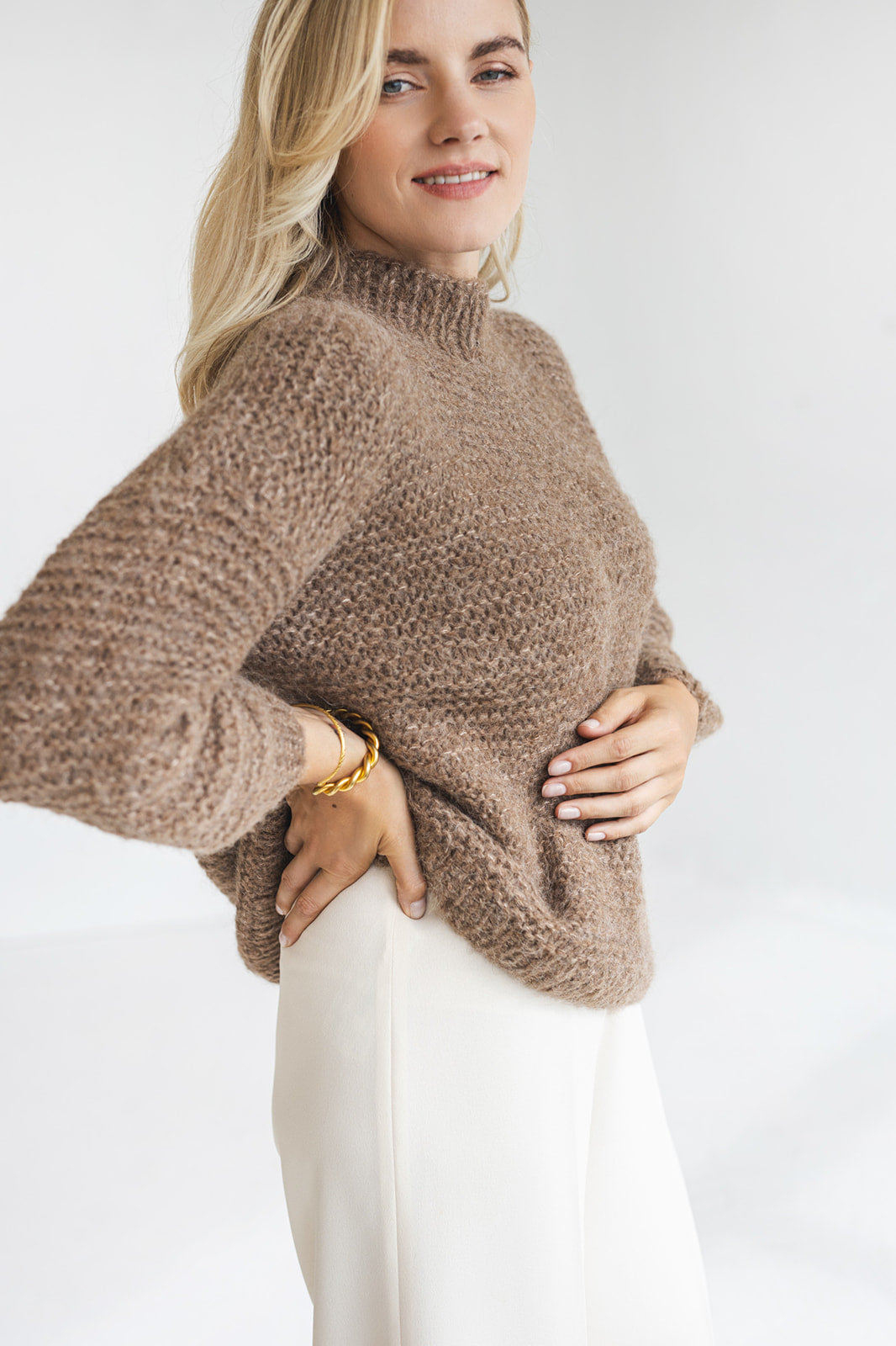 Camel brown cable knit alpaca wool sweater, pastel beige chunky knitted thick pullover, taupe oversized jumper, nude handmade, gift for her