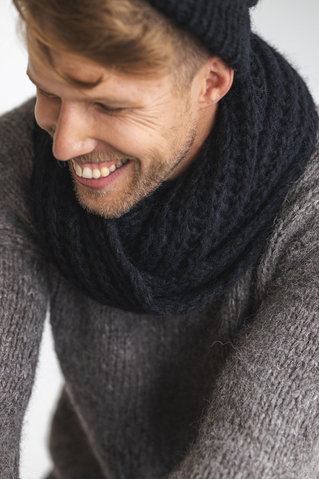 Black knitted fingerless mens mittens, scarf and hat set, cable knit alpaca wool gloves, beanie, neck warmer set, hand made gift for man