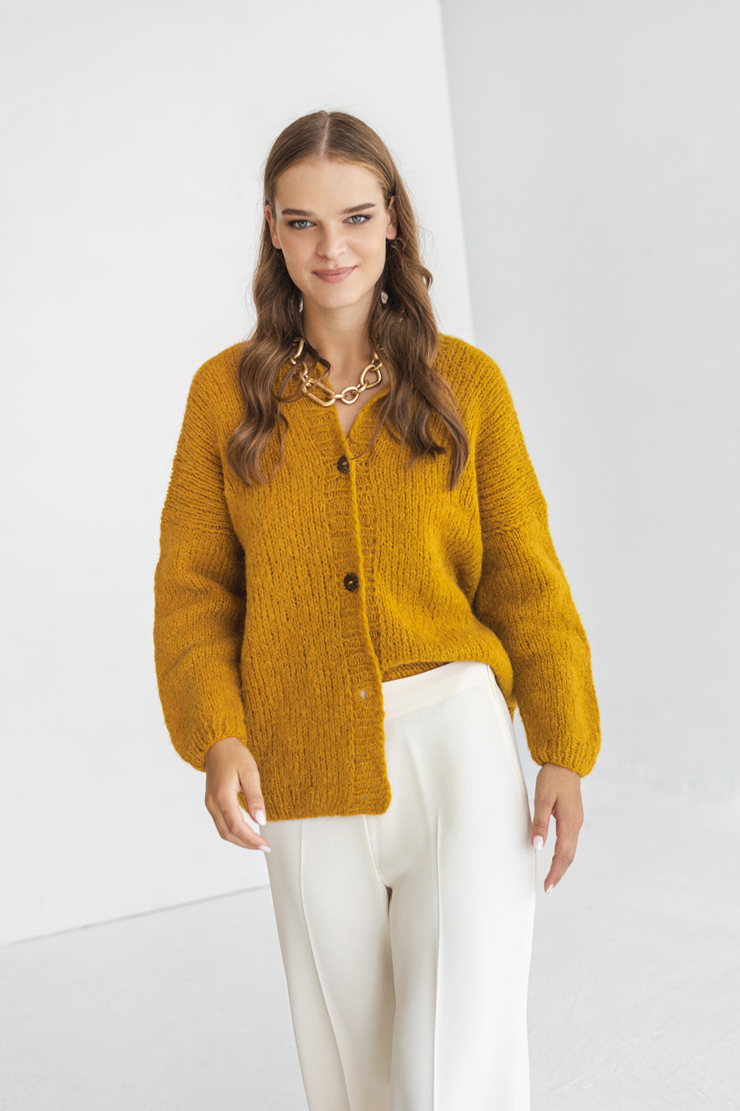 Mustard Yellow Alpaca Wool Cardigan With Buttons, Curry Cable Knit Lightweight Sweater, Slightly Oversized Minimalist Classy Women Gilet