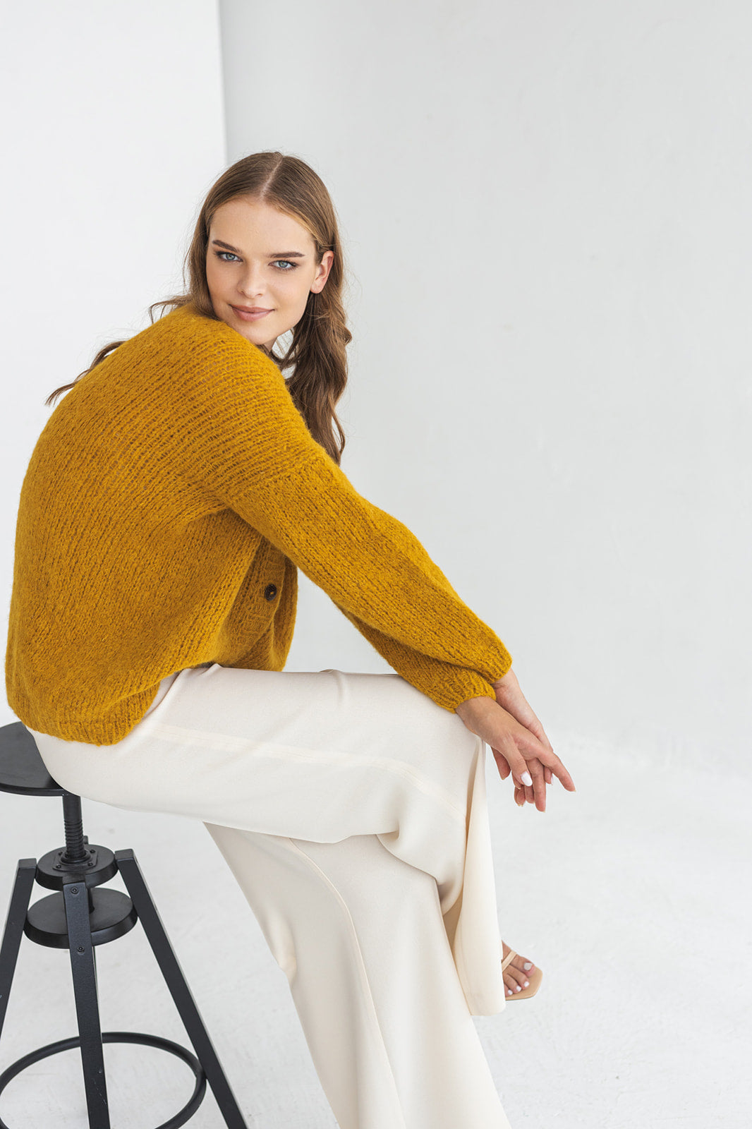 Mustard Yellow Alpaca Wool Cardigan With Buttons, Curry Cable Knit Lightweight Sweater, Slightly Oversized Minimalist Classy Women Gilet