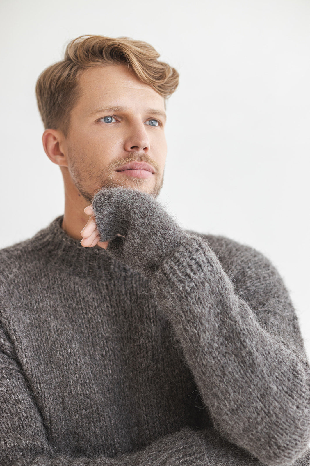 Gray knitted fingerless mens mittens, grey cable knit alpaca wool gloves, pastel winter hand warmers, hand made wrist warmers for man, gift