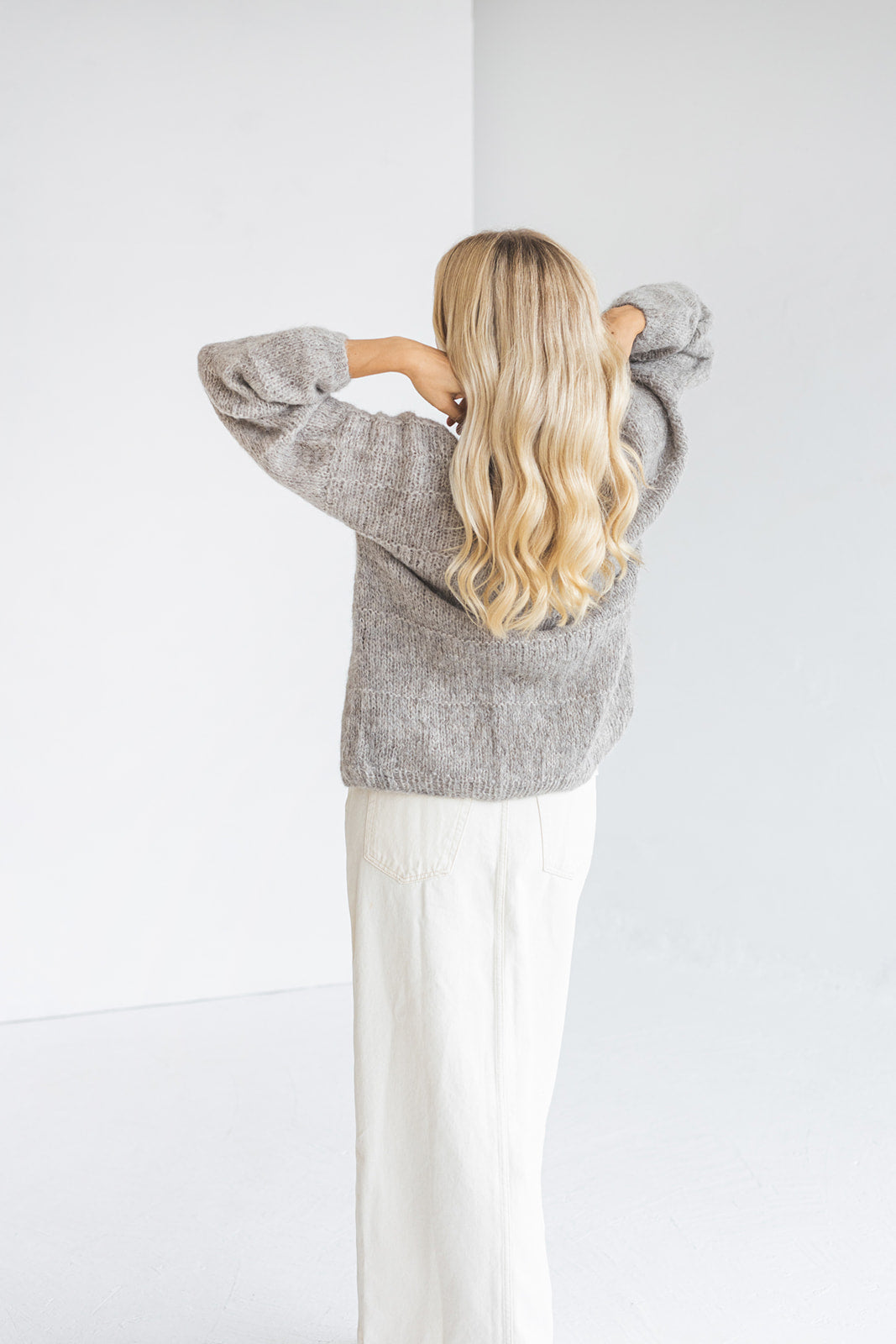 Gray knitted alpaca cardigan