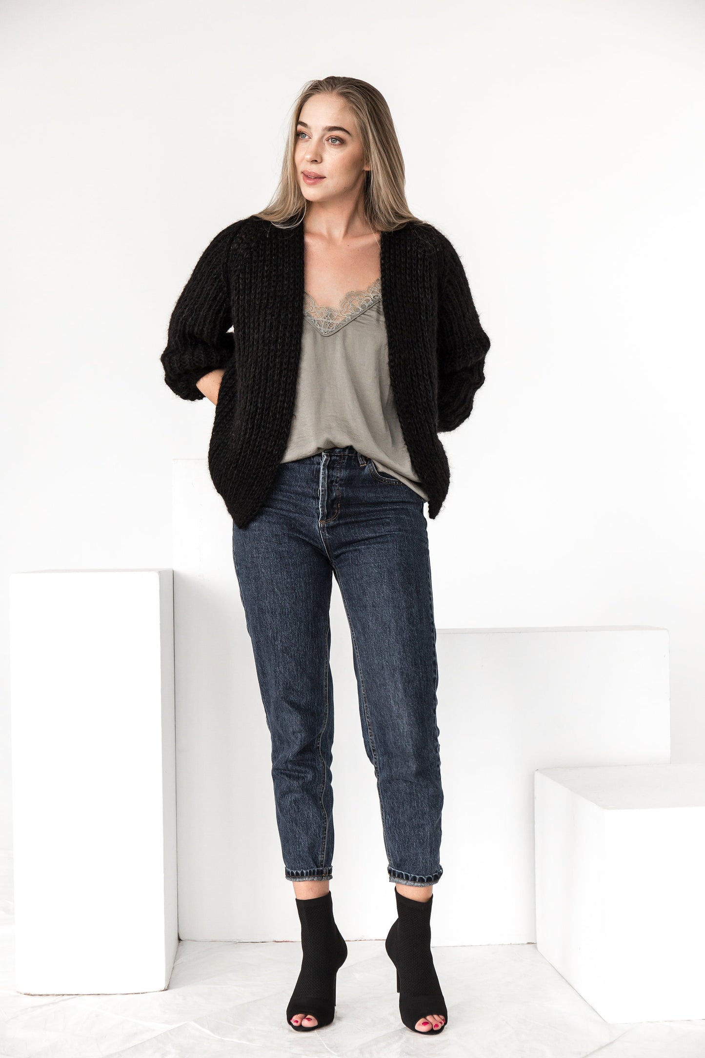 Timeless black mohair cardigan, cable knit fuzzy sweater, oversize mohair sweater, hand made chunky cardigan, strickjacke, gift for women