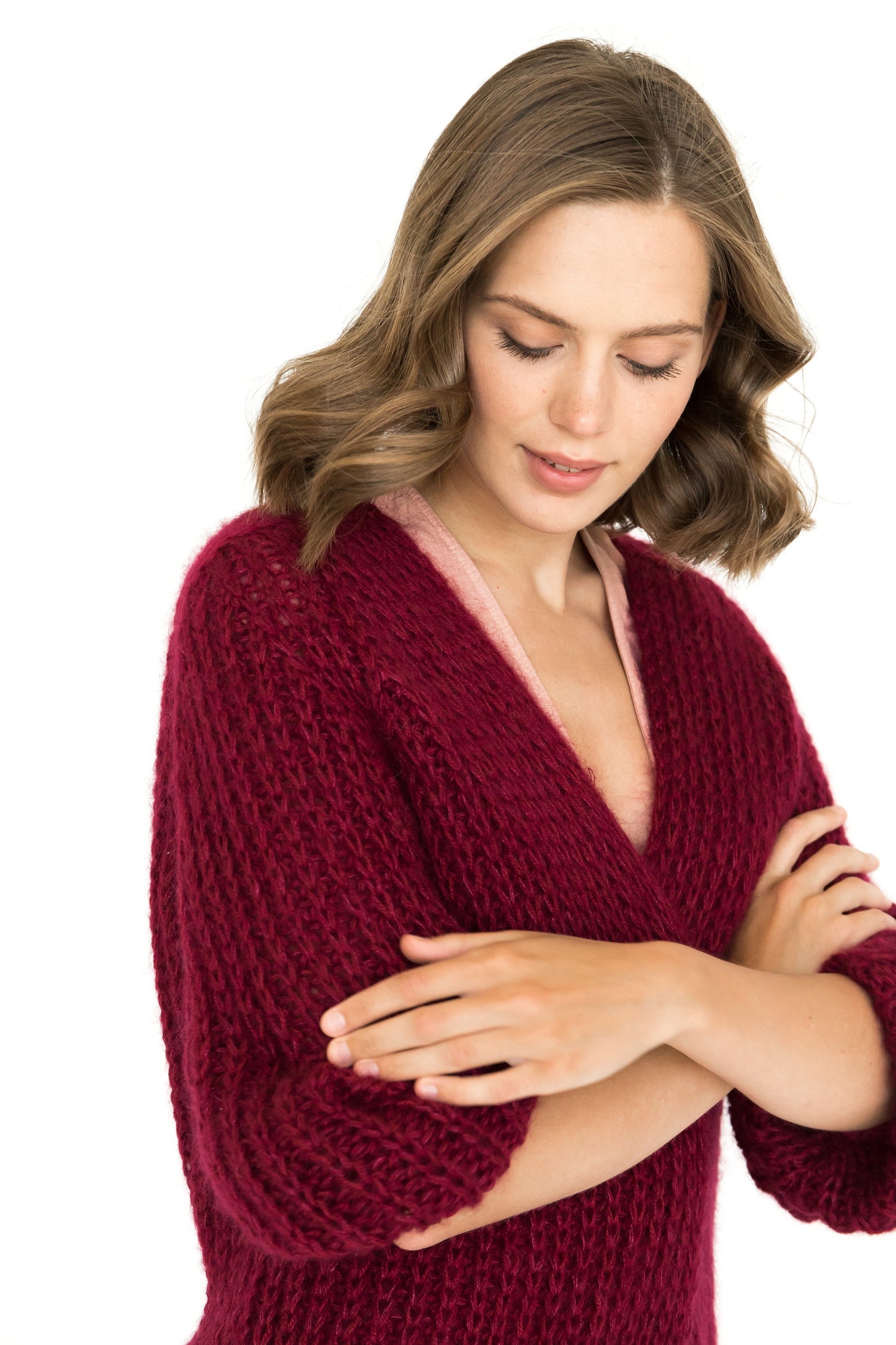 Burgundy color mohair cardigan, cable knit alpaca sweater, chunky knit alpaca cardigan, oversize mohair wool sweater, gift for women