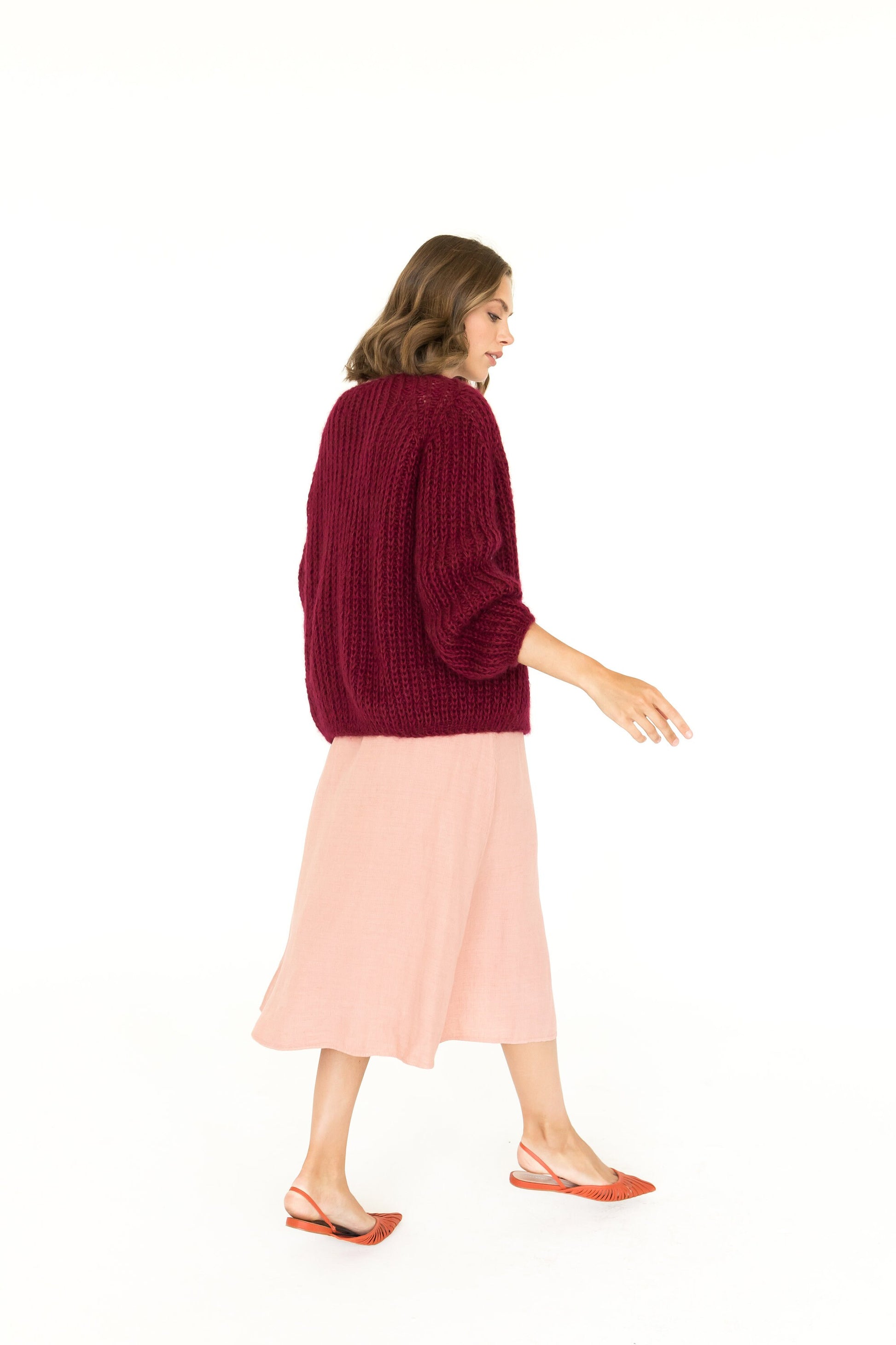 Burgundy color mohair cardigan, cable knit alpaca sweater, chunky knit alpaca cardigan, oversize mohair wool sweater, gift for women