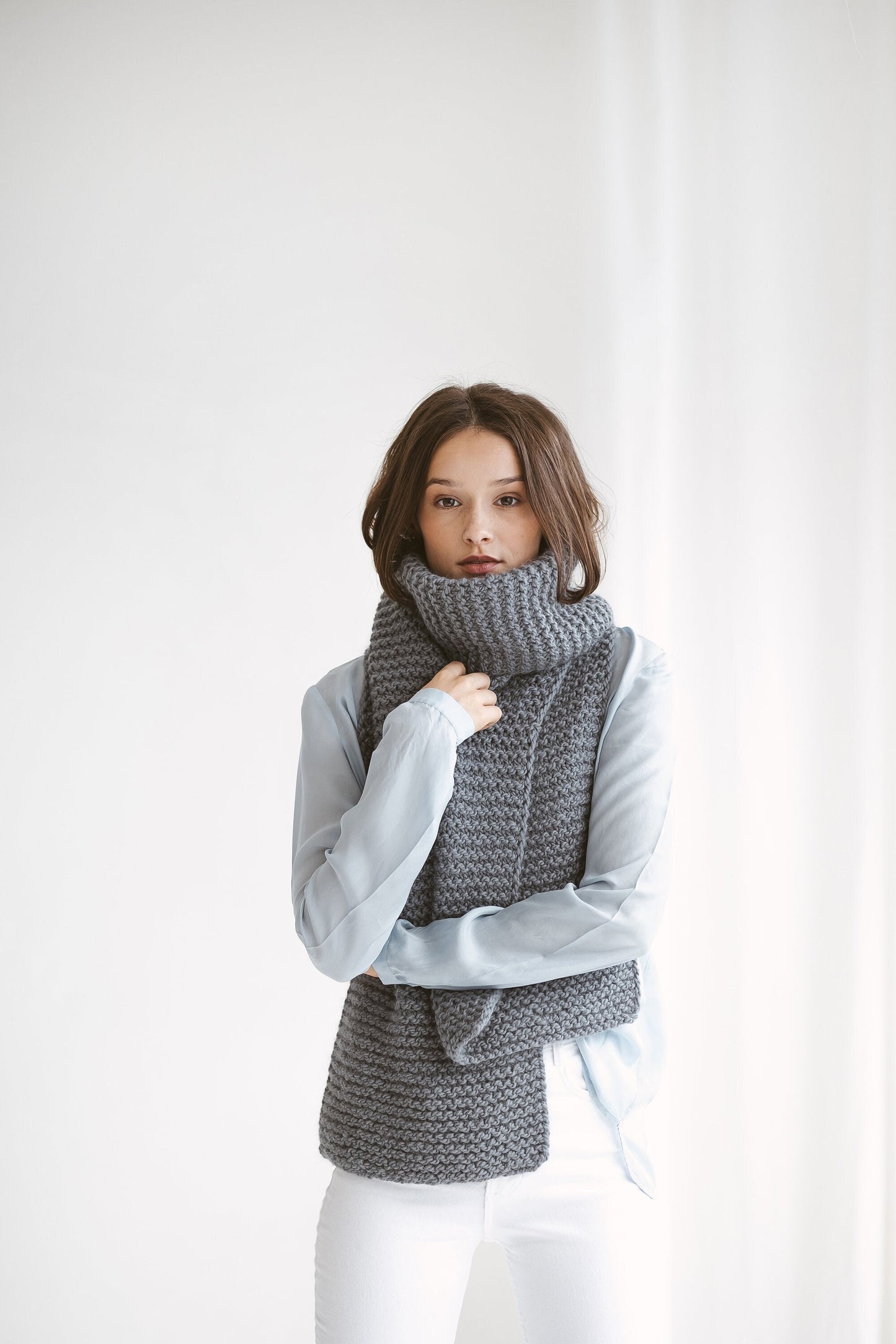 Gary chunky knit alpaca scarf. Grey cable knit wool scarf. Oversized blanket scarf. Long women, men, unisex scarves. Gift for her, him