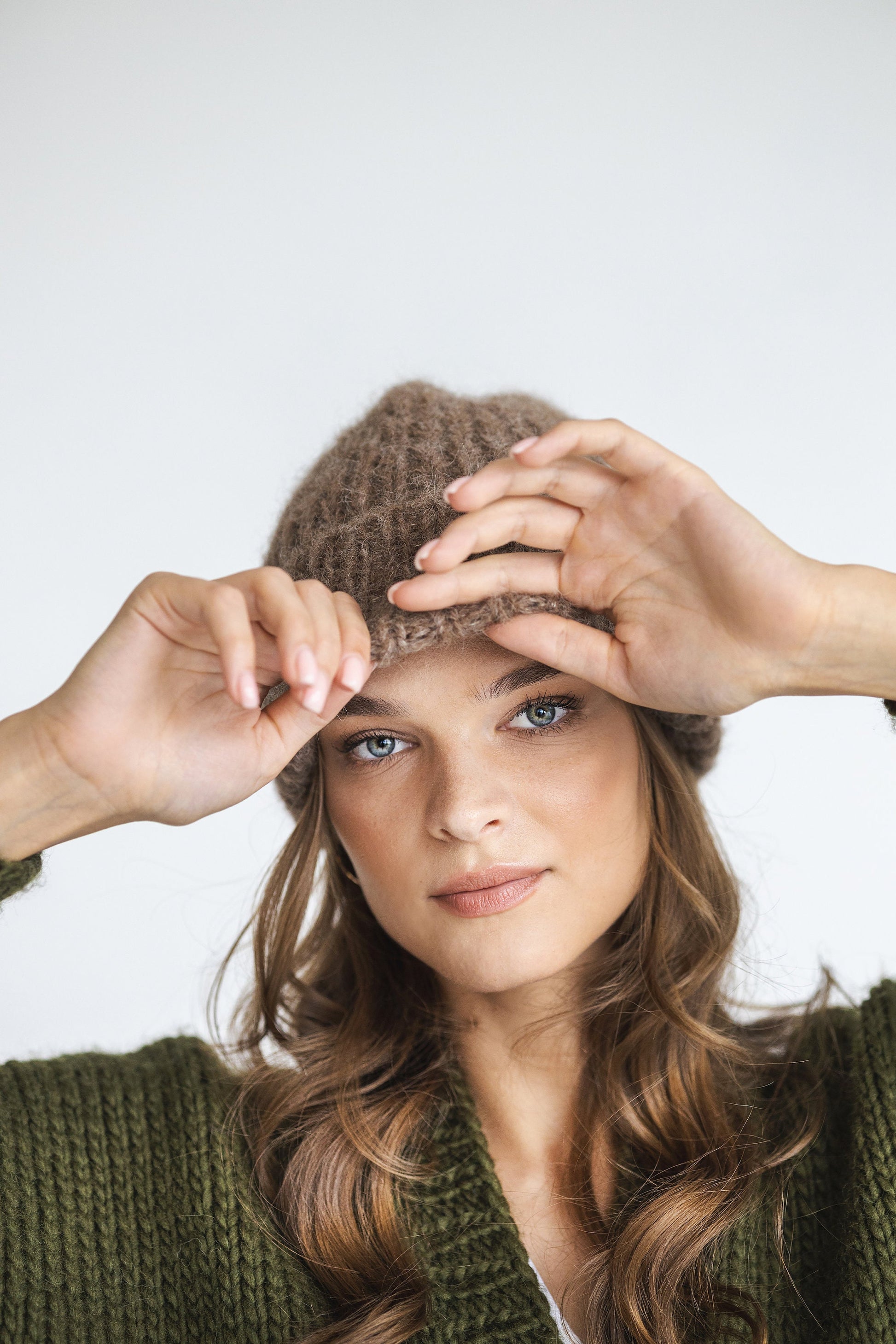 Brown ribbed alpaca beanie, beige women knitted hat, camel winter cable knit beanie, fisherman wool cap, gift for women, unisex skull beanie
