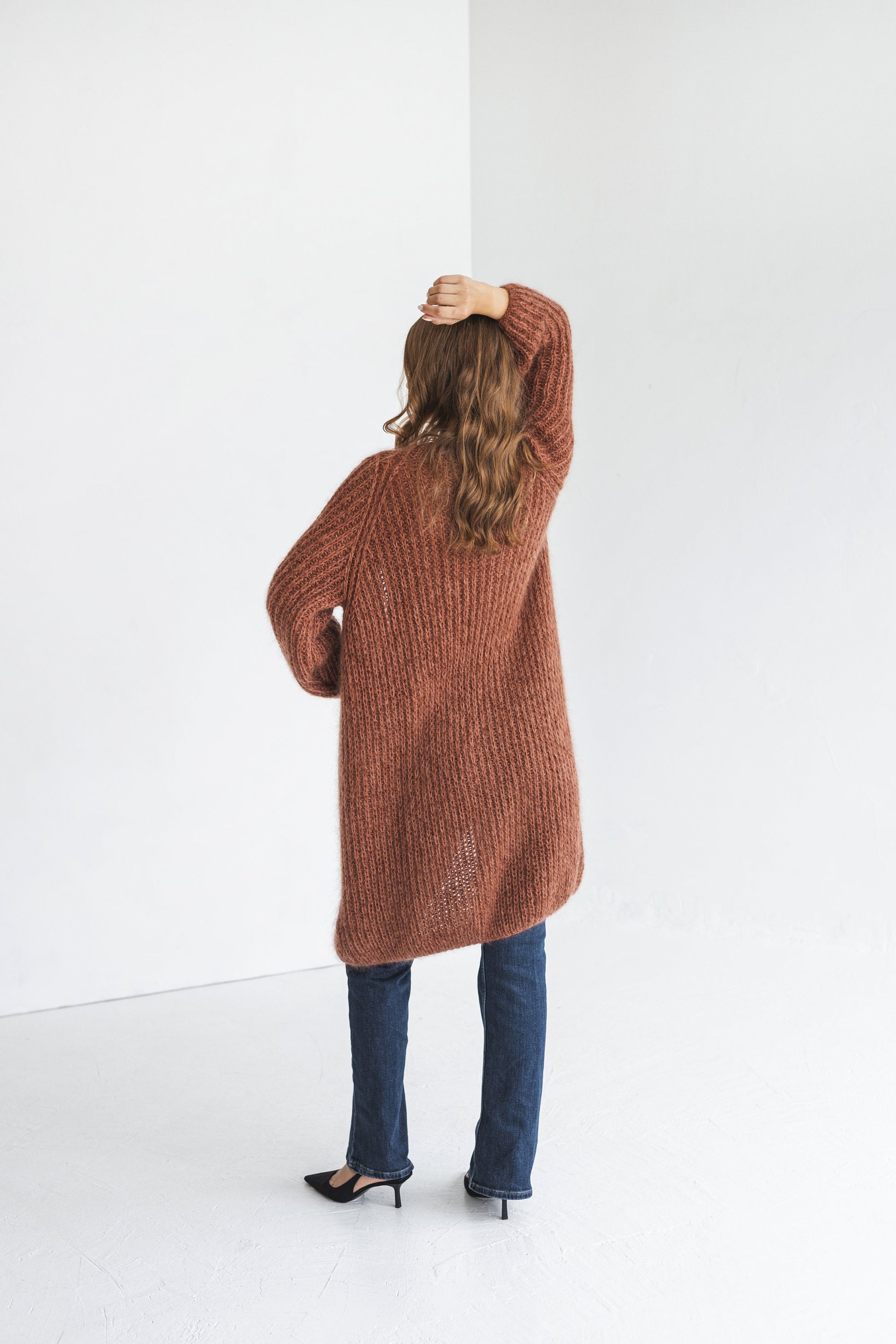 Long rust mohair cardigan