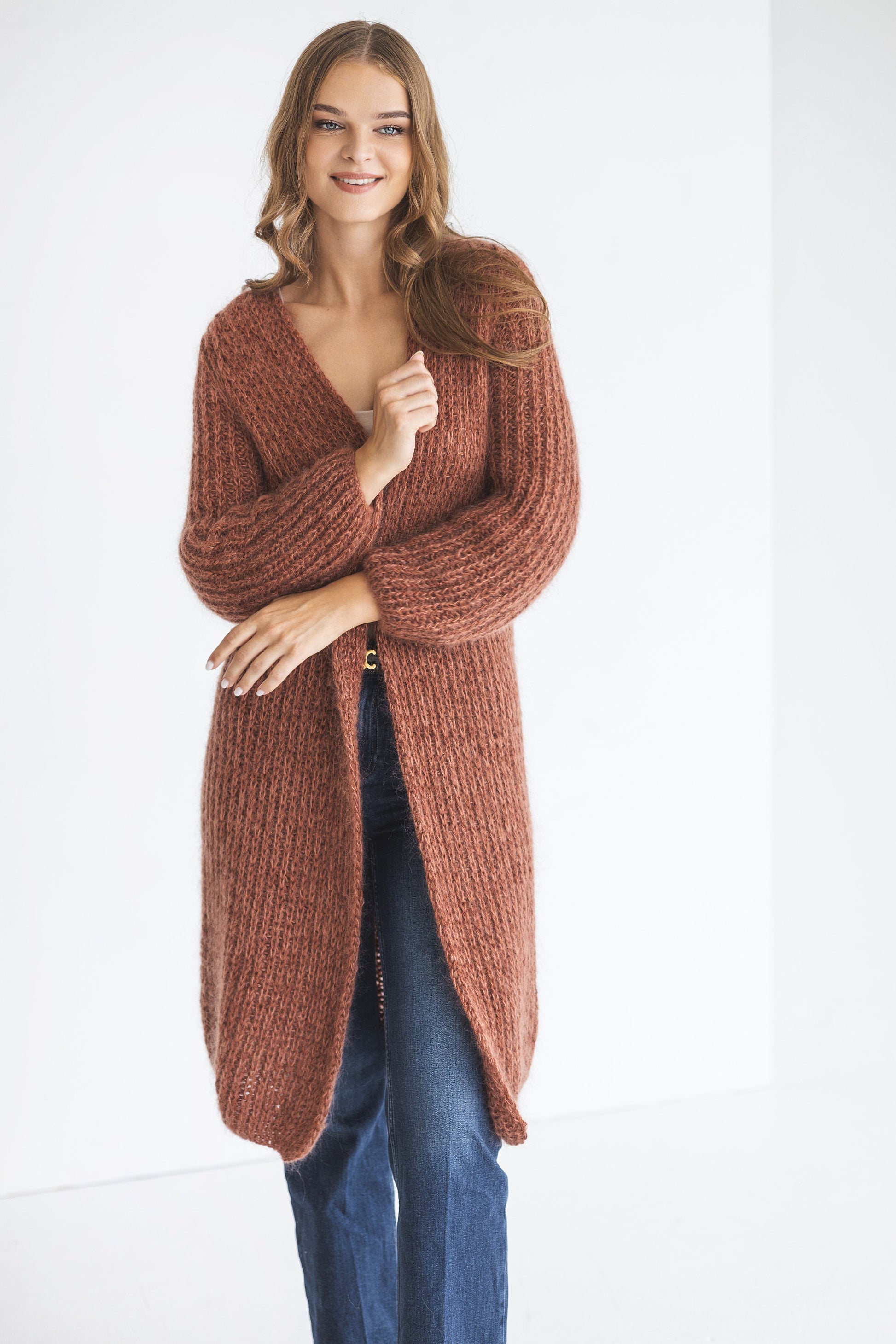 Long rust mohair cardigan