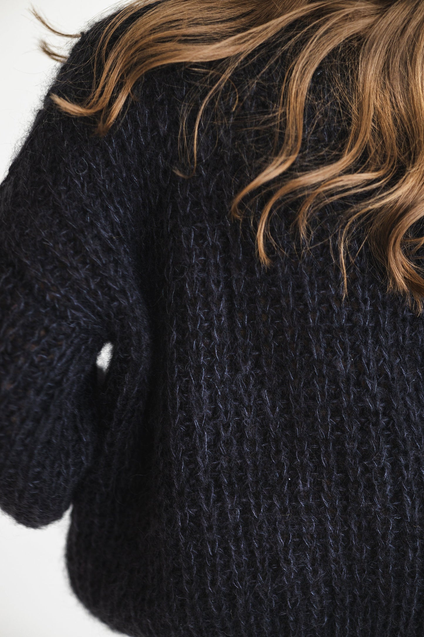 Black mohair hand knitted fluffy sweater, boat neck alpaca wool blend jumper, fuzzy cable knit pullover,slightly oversized ribbed thick pull