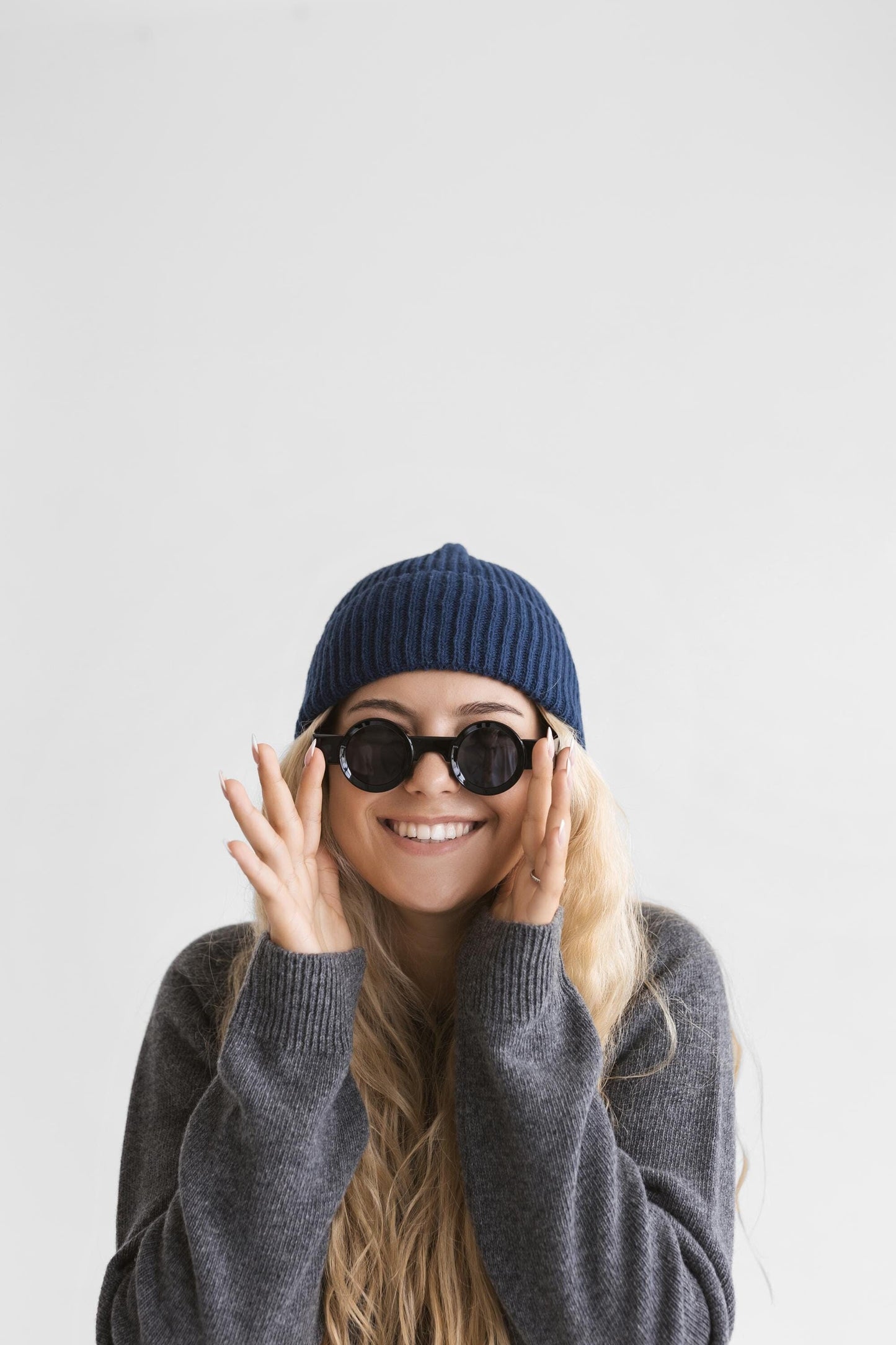 Navy blue knitted merino wool and cashmere hat for women, indigo women's knit minimalist beanie, classy minimal denim blue hat, perfect gift