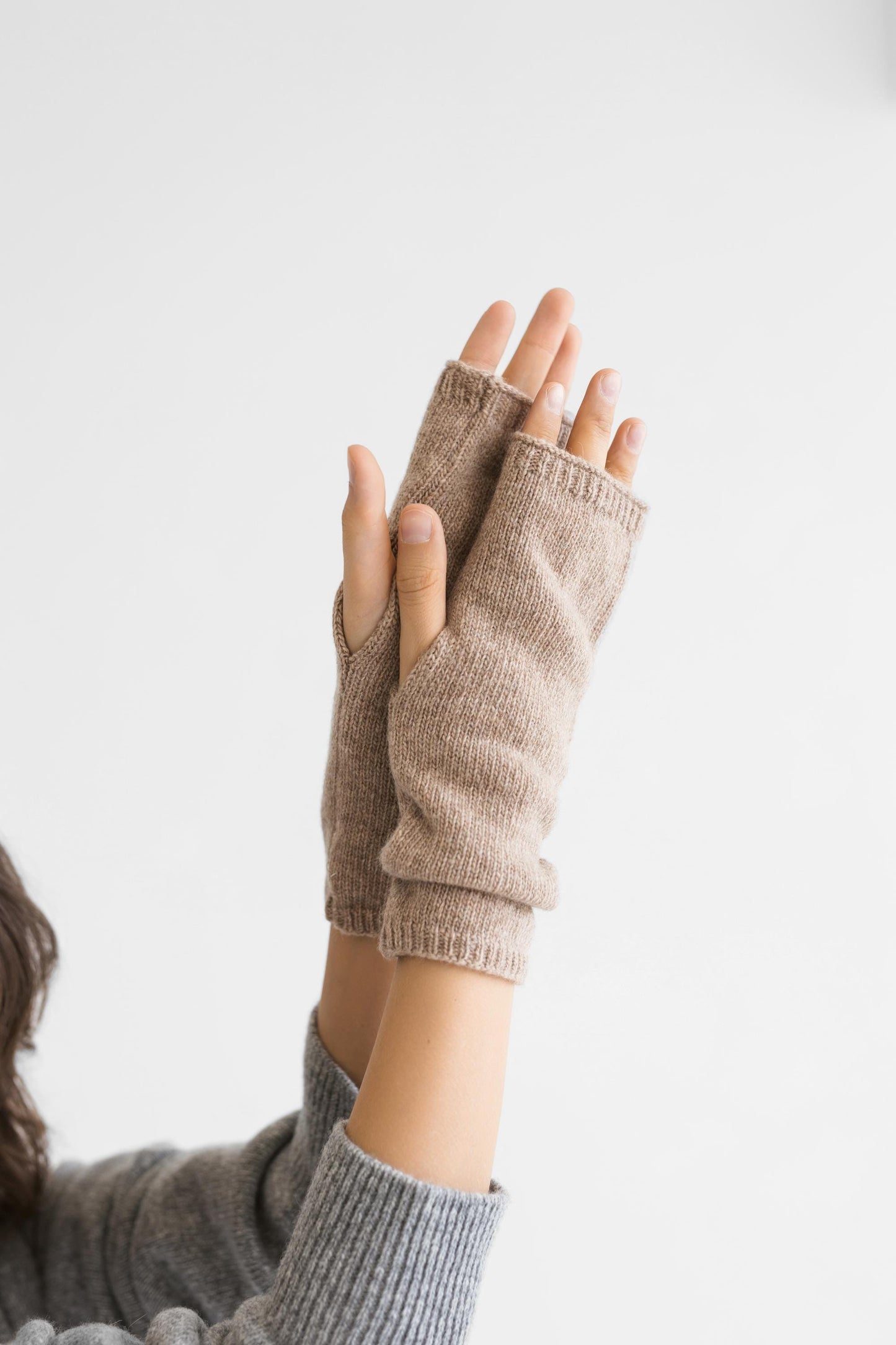 Beige merino wool and cashmere fingerless mittens, camel cable knit gloves, cream hand warmers, fall winter wrist warmers, accessories gift