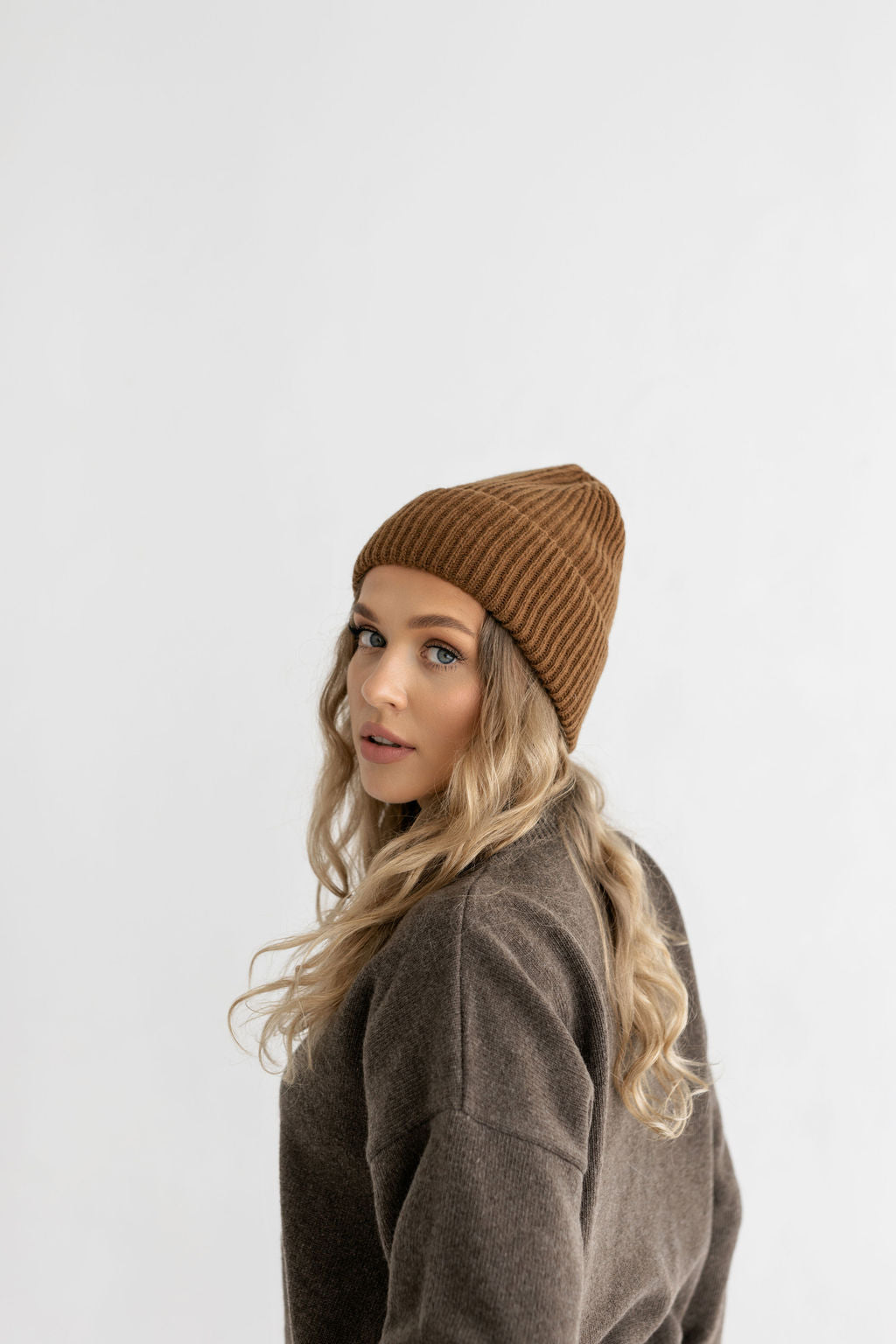 Brown merino wool hat