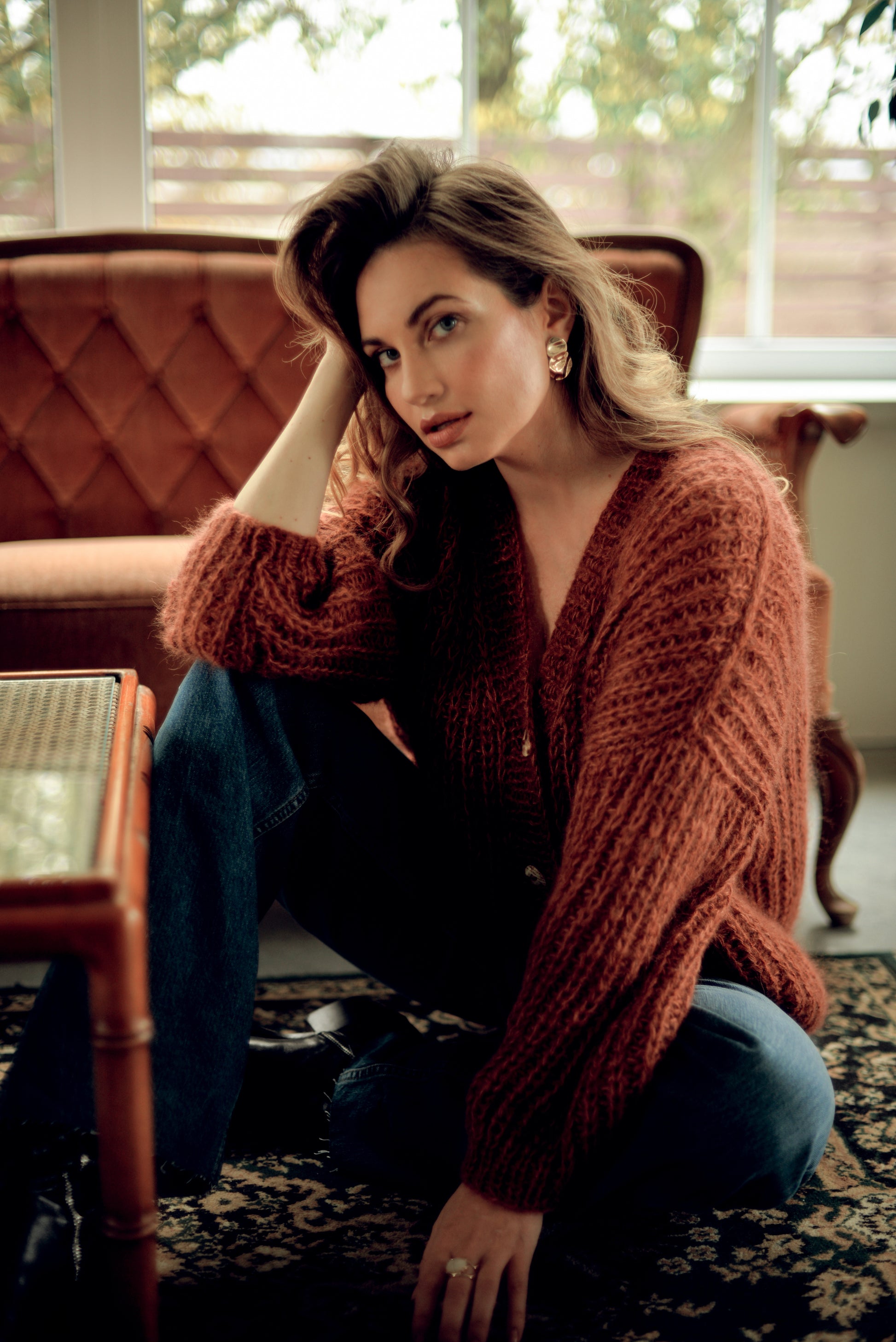 Rust Mohair Cardigan With Buttons
