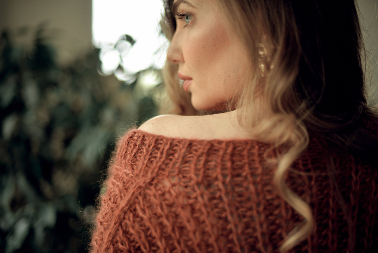 Rust Mohair Cardigan With Buttons