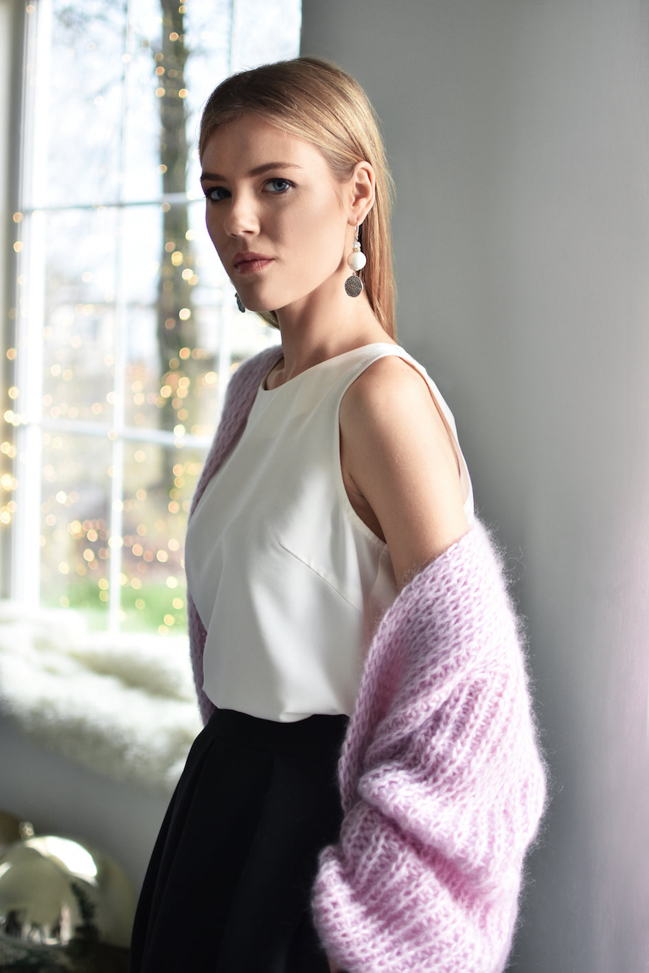Pink fluffy mohair cardigan