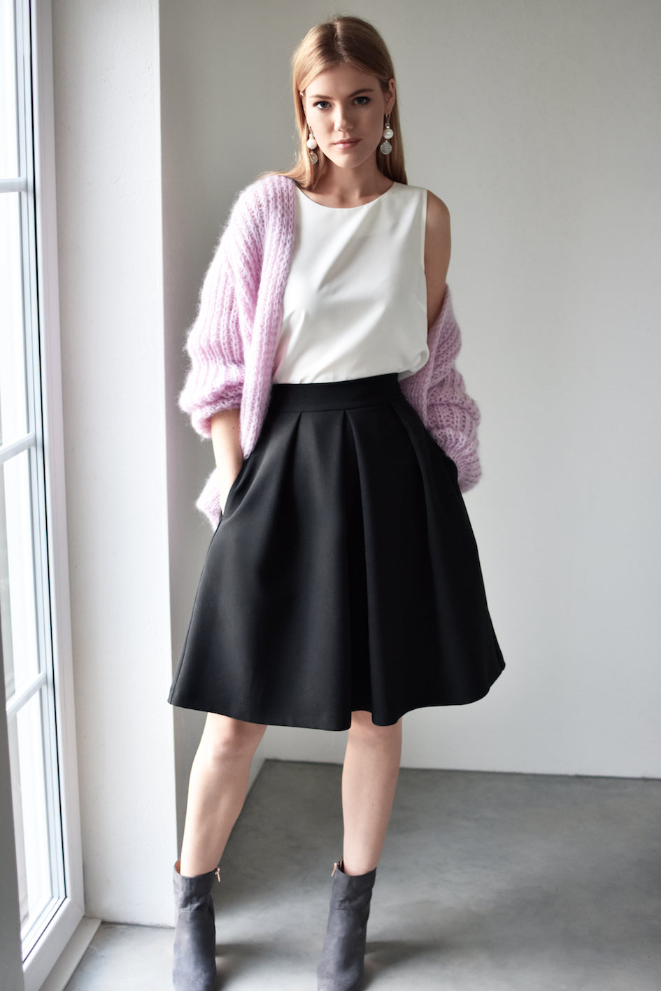Pink fuzzy open front mohair cardigan