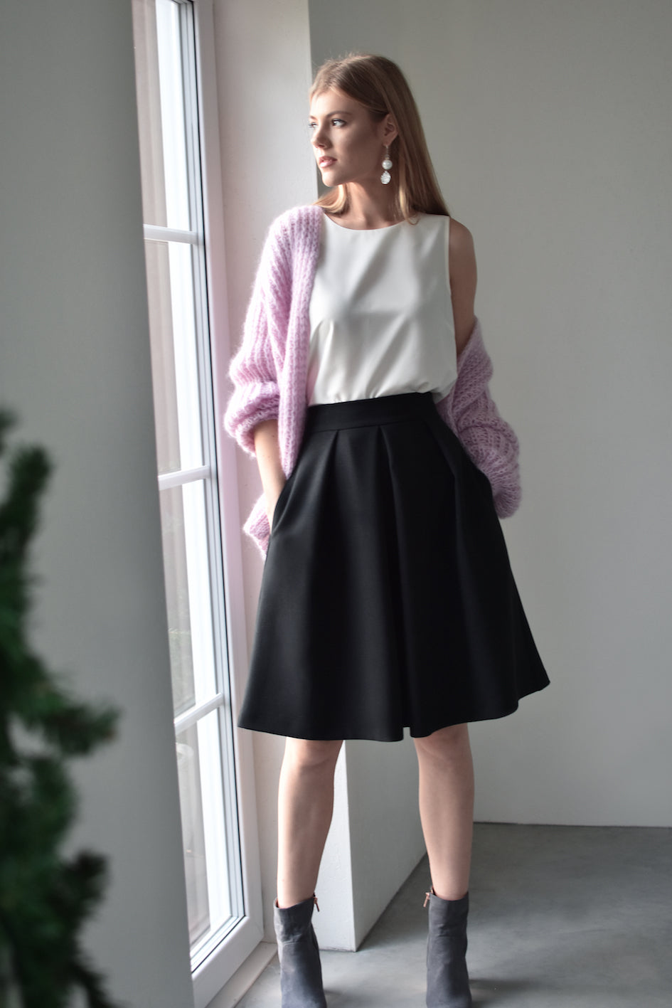 Pink cable knit mohair cardigan
