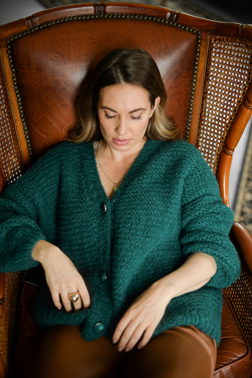 Green Alpaca And Silk Blend Cardigan