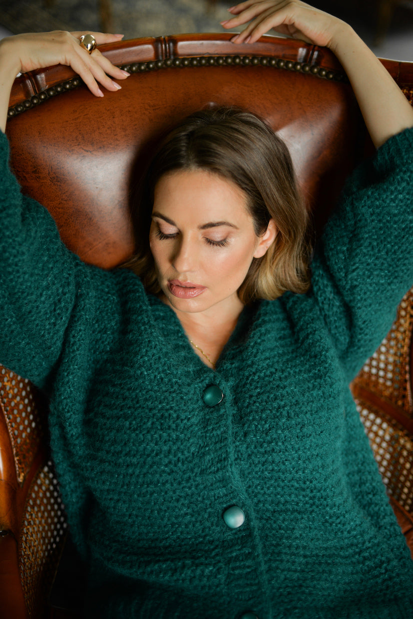 Green Alpaca And Silk Blend Cardigan