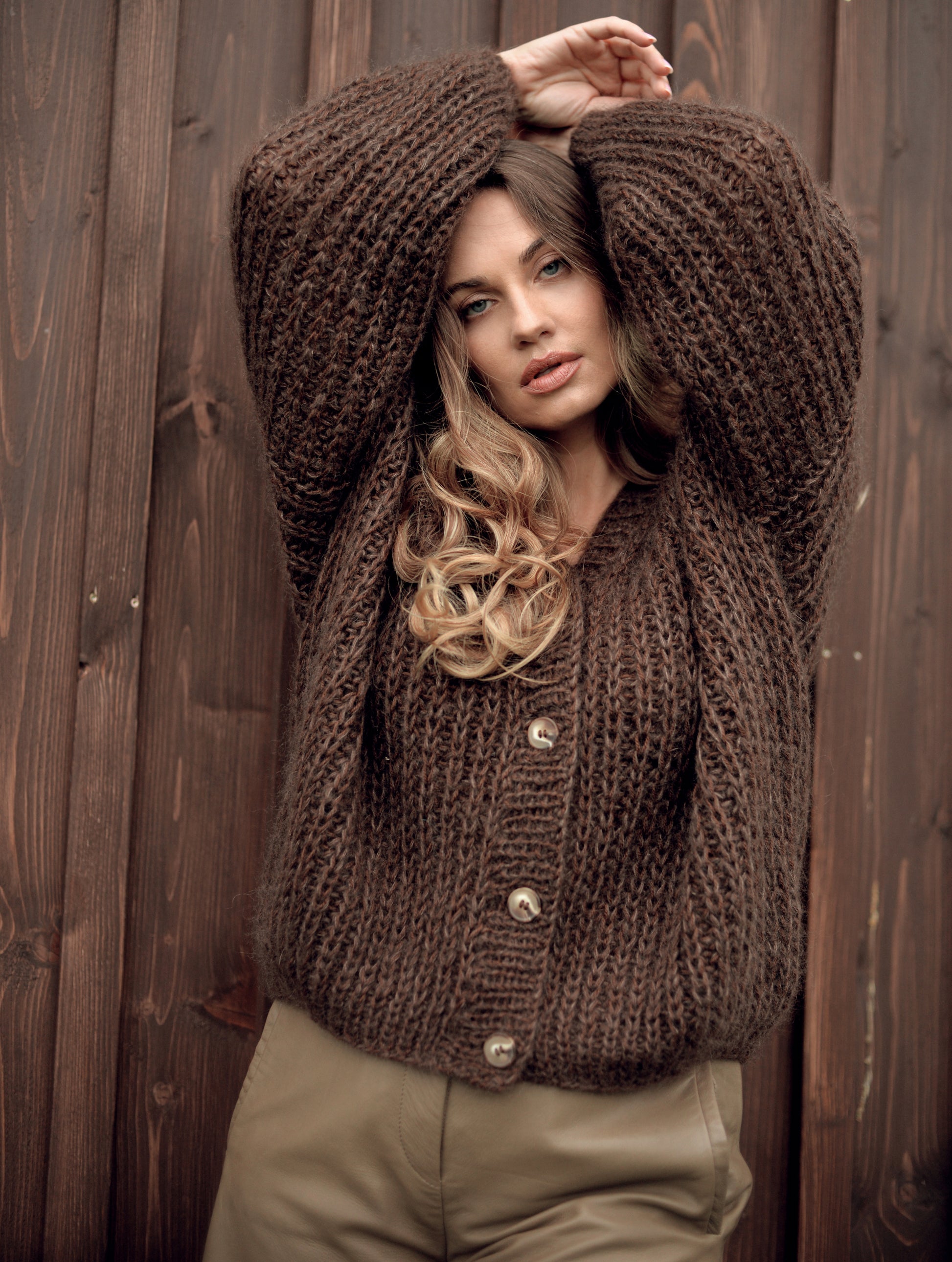 Brown Mohair Cardigan With Buttons