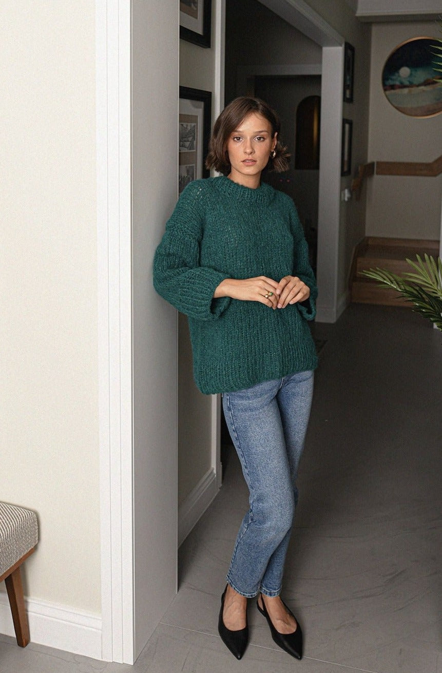Green Crewneck Alpaca And Silk Blend Sweater