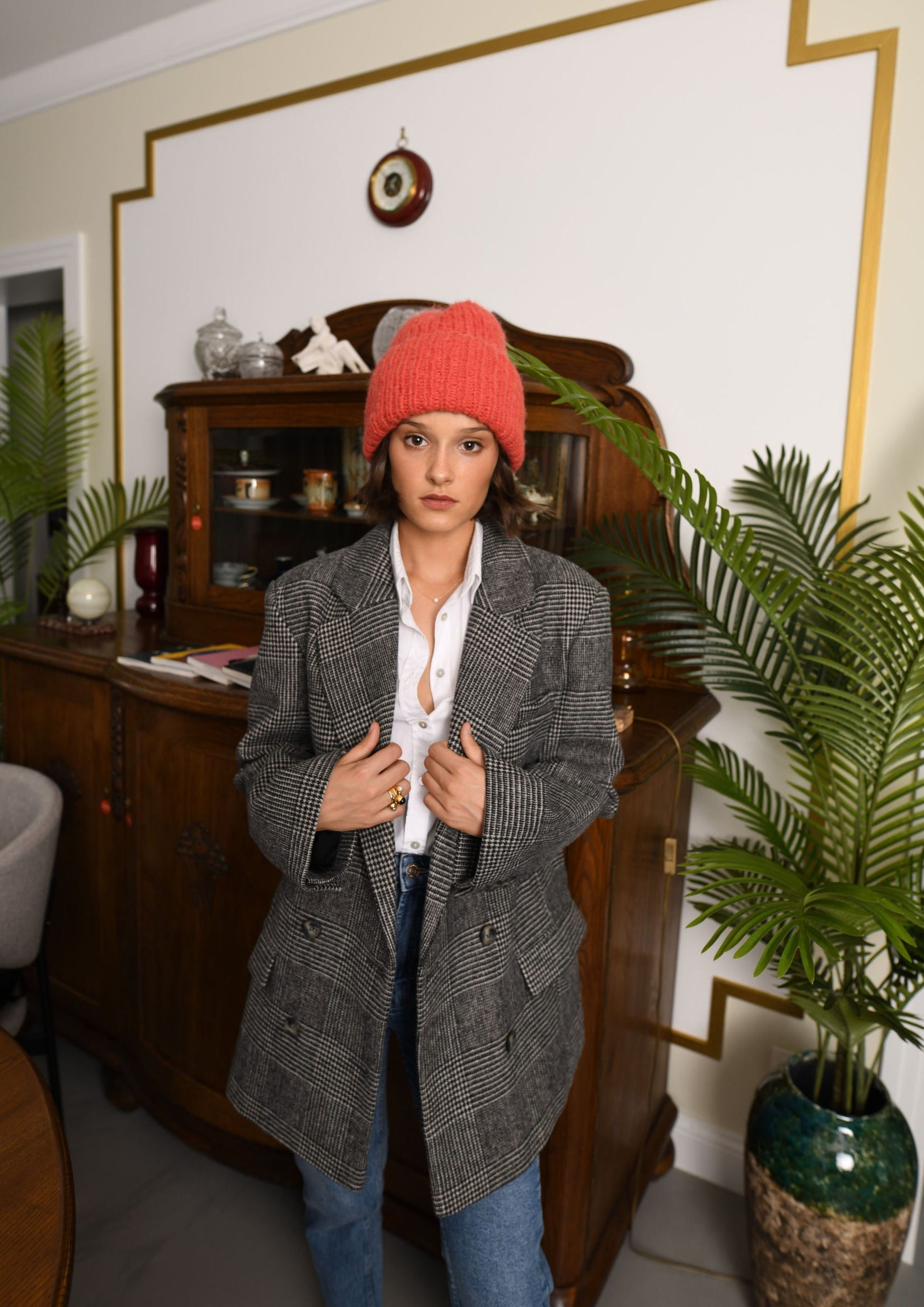 Coral pink cable knit alpaca hat, peach pink woman knitted cap, winter wool beanie, salmon red rib knit ribbed beanie, gift for Christmas
