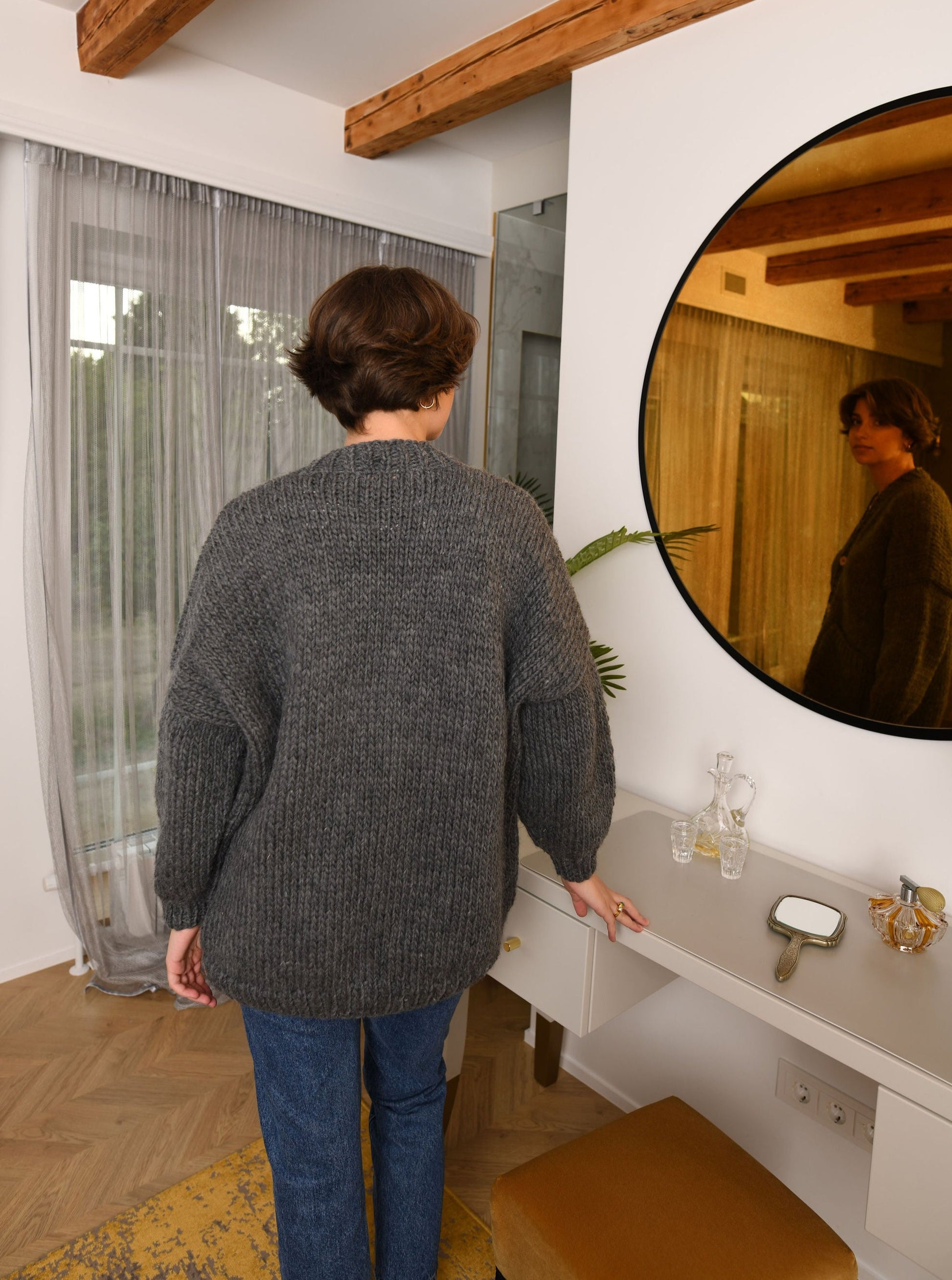 Grey Bottoned Wool Cardigan With Pockets