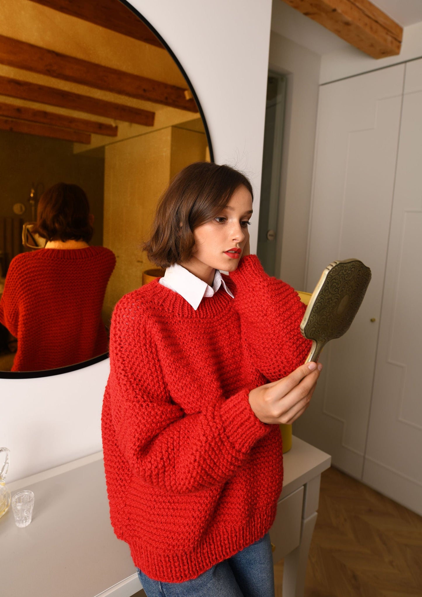 Red Chunky Knit Alpaca Sweater