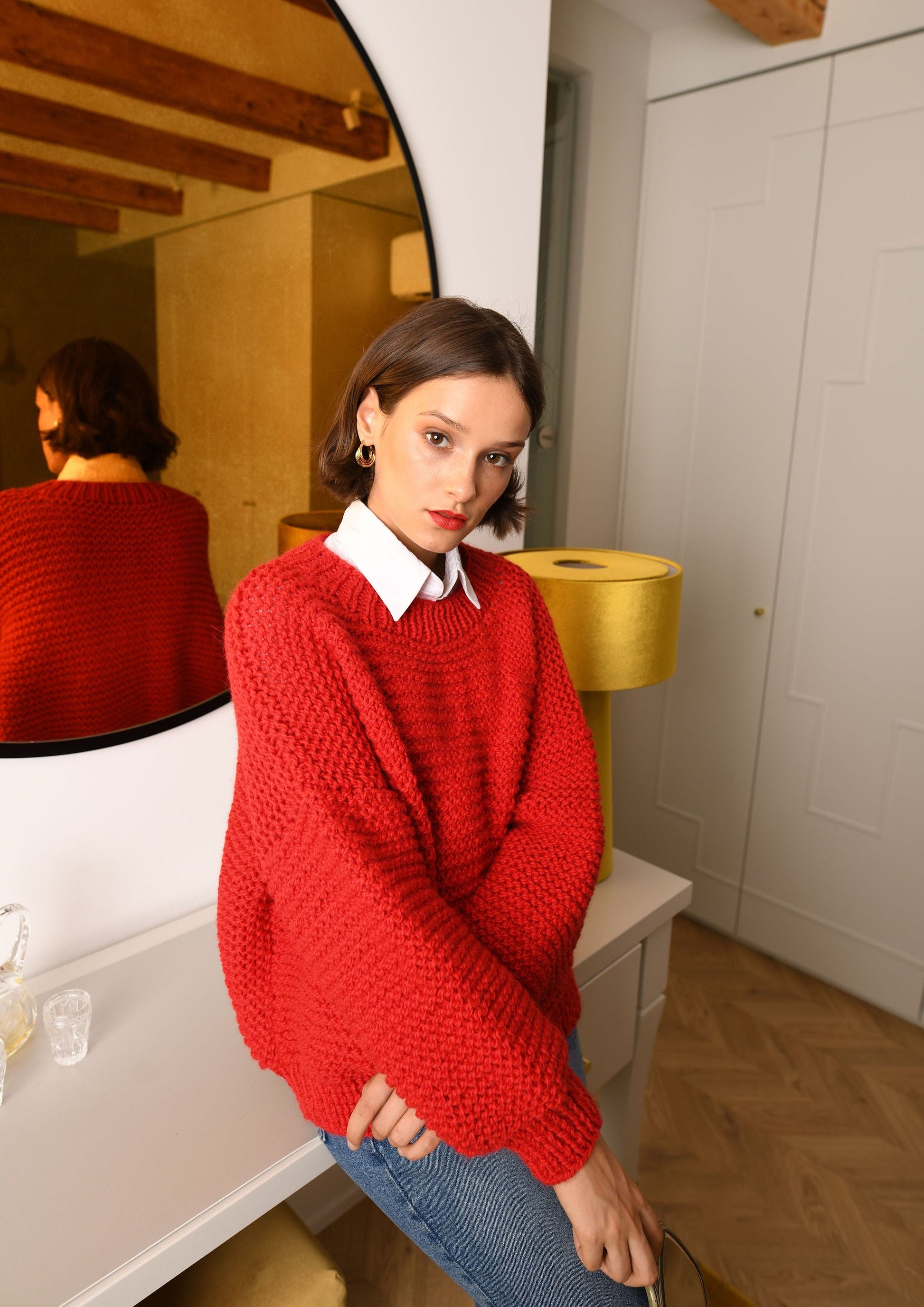 Red Chunky Knit Alpaca Sweater