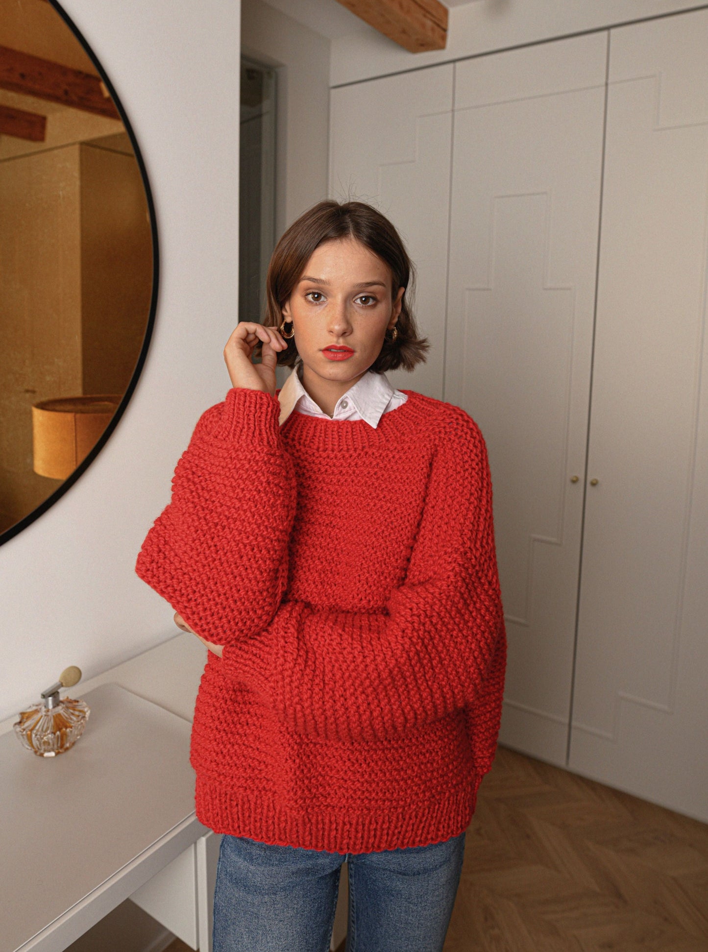 Red Chunky Knit Alpaca Sweater