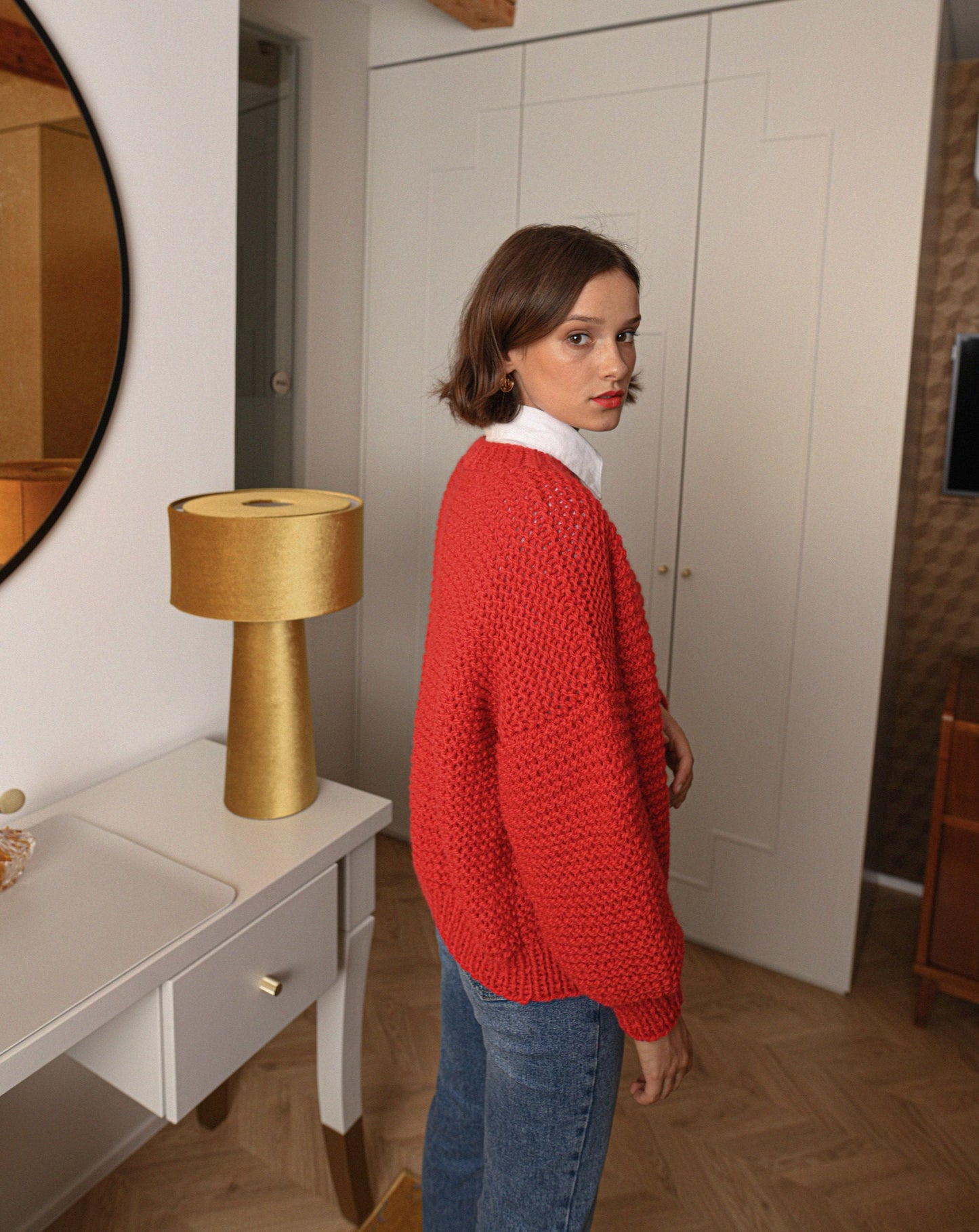 Red Chunky Knit Alpaca Sweater