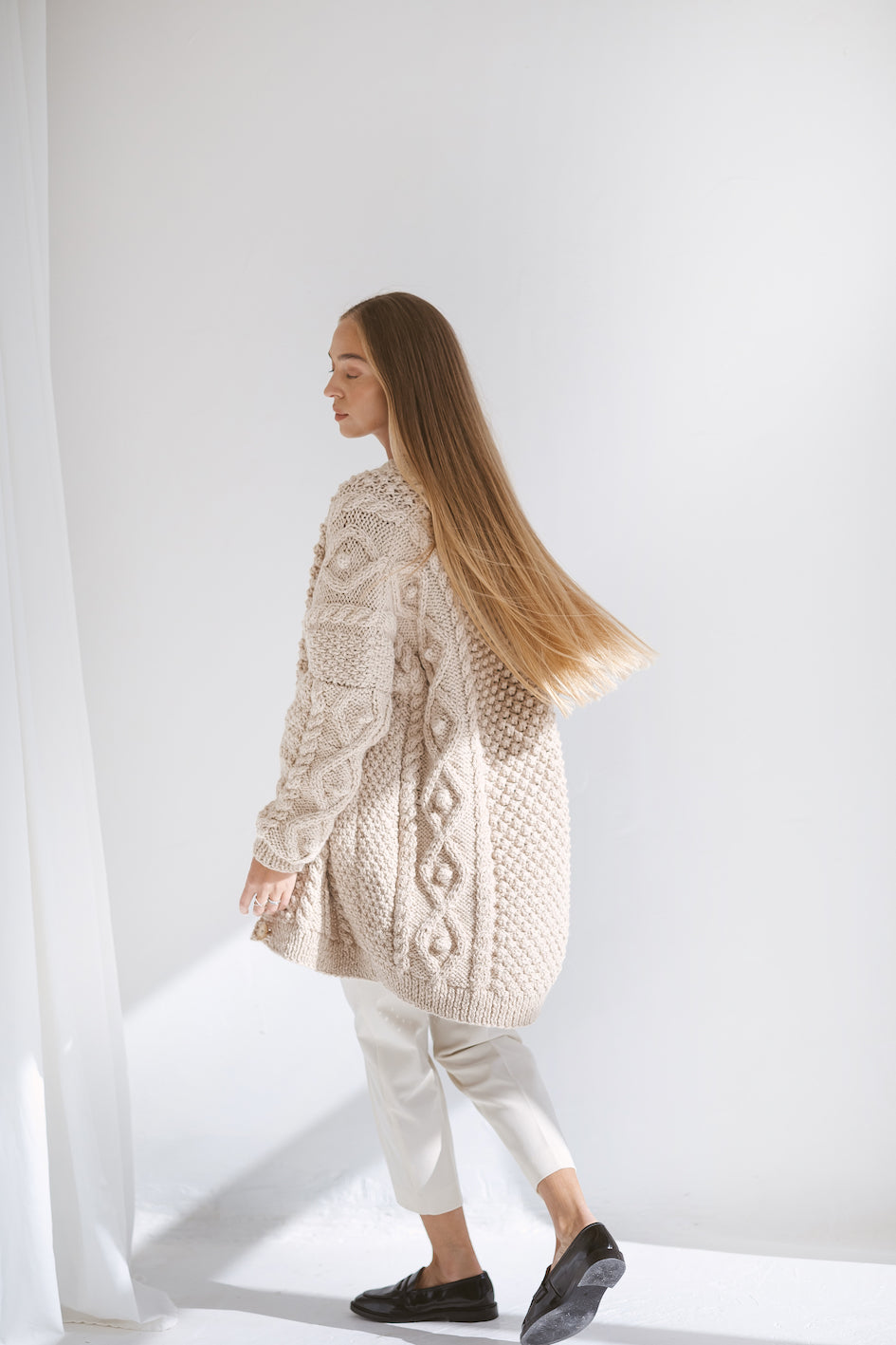 Beige Bottoned Chunky Knit Cardigan