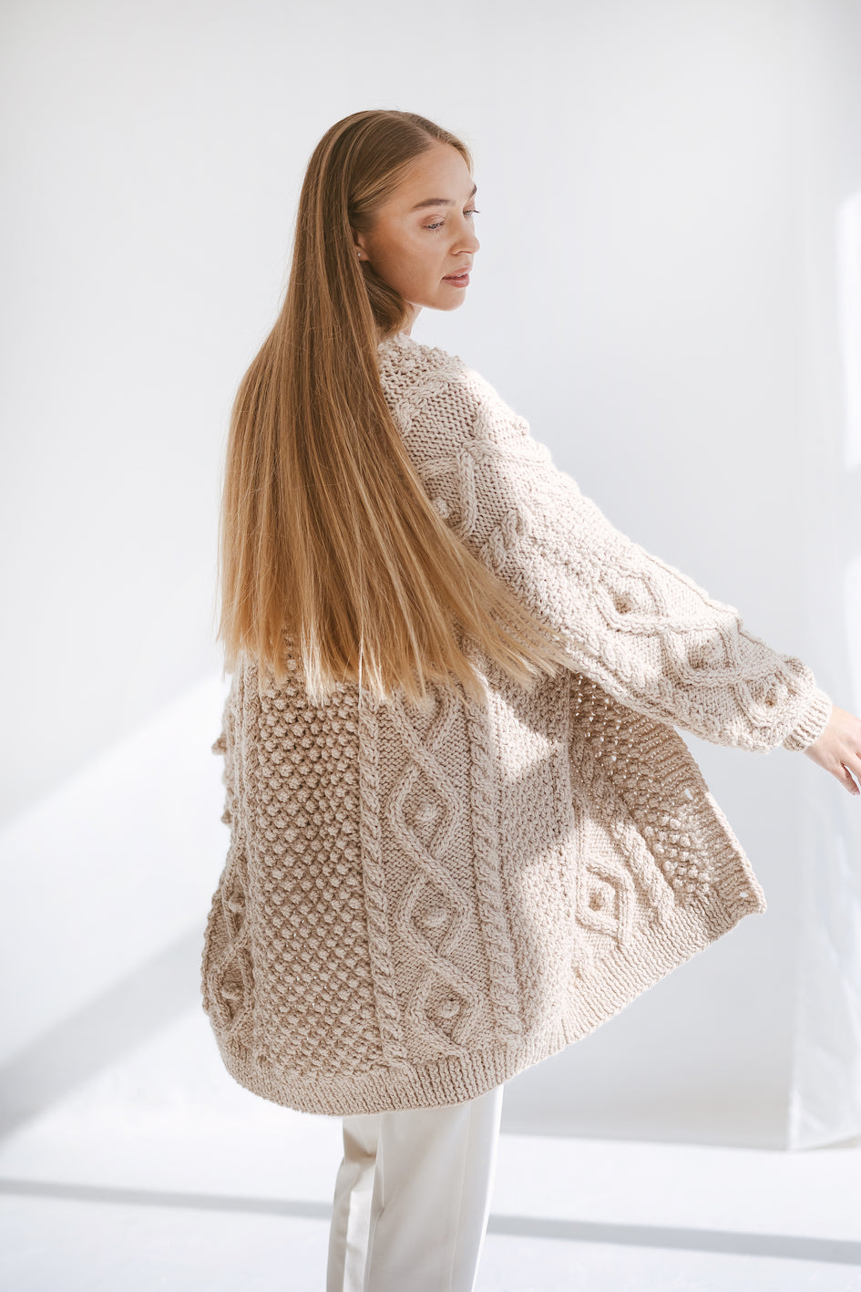 Beige Bottoned Chunky Knit Cardigan