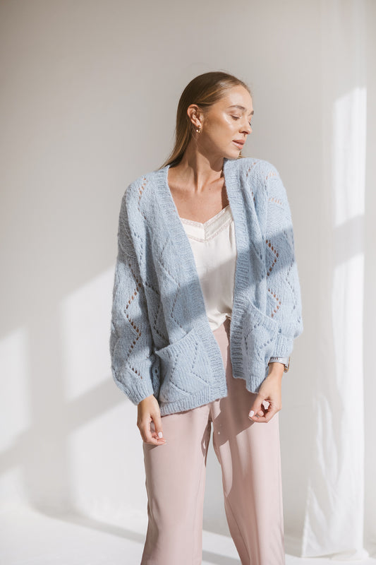 Light blue alpaca cardigan with pockets