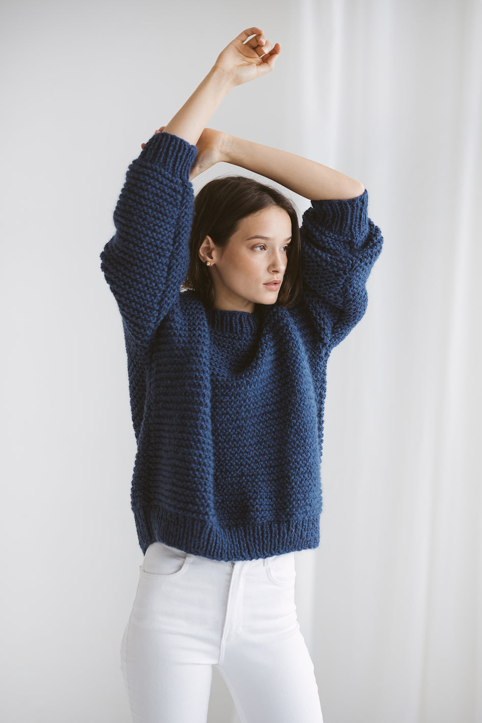 Blue Chunky Knit Alpaca Sweater