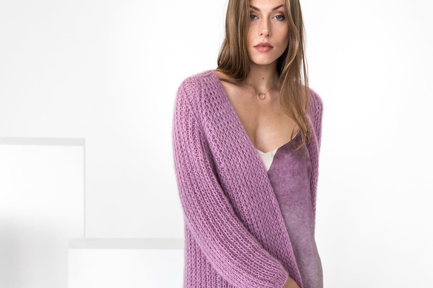 Rose pink mohair cardigan