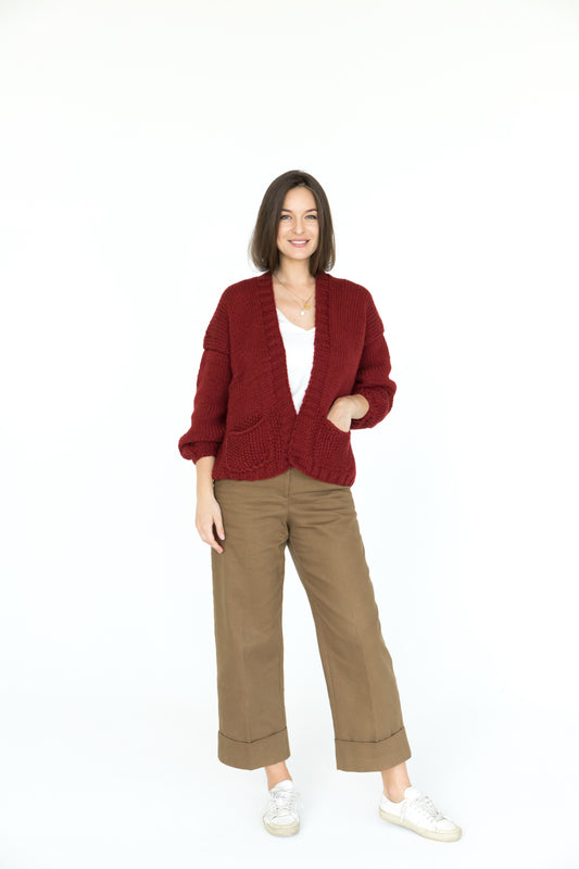 Bordeaux Chunky Knit Cardigan With Pockets