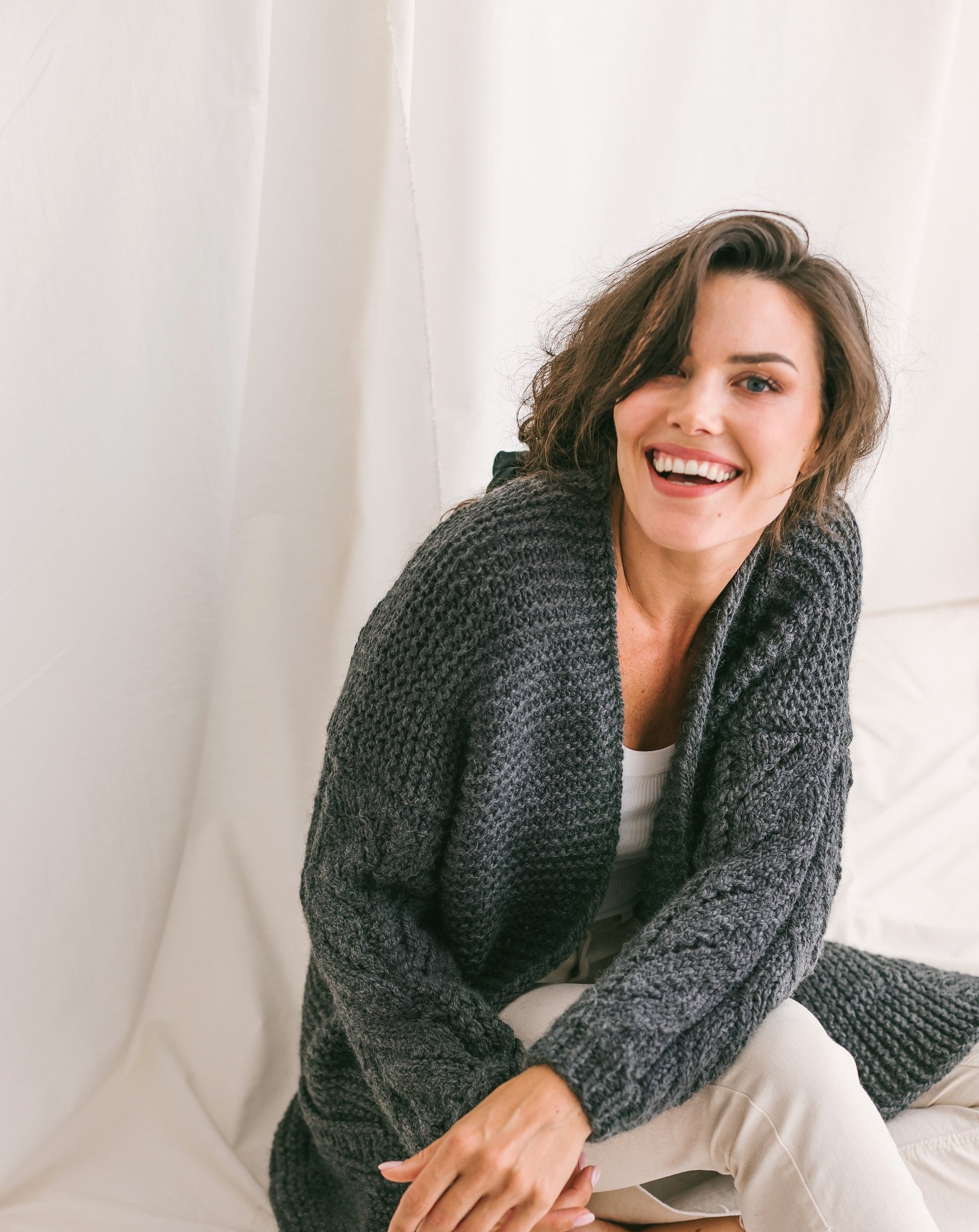 Dark Gray Chunky Knit Cardigan With Deep Pockets