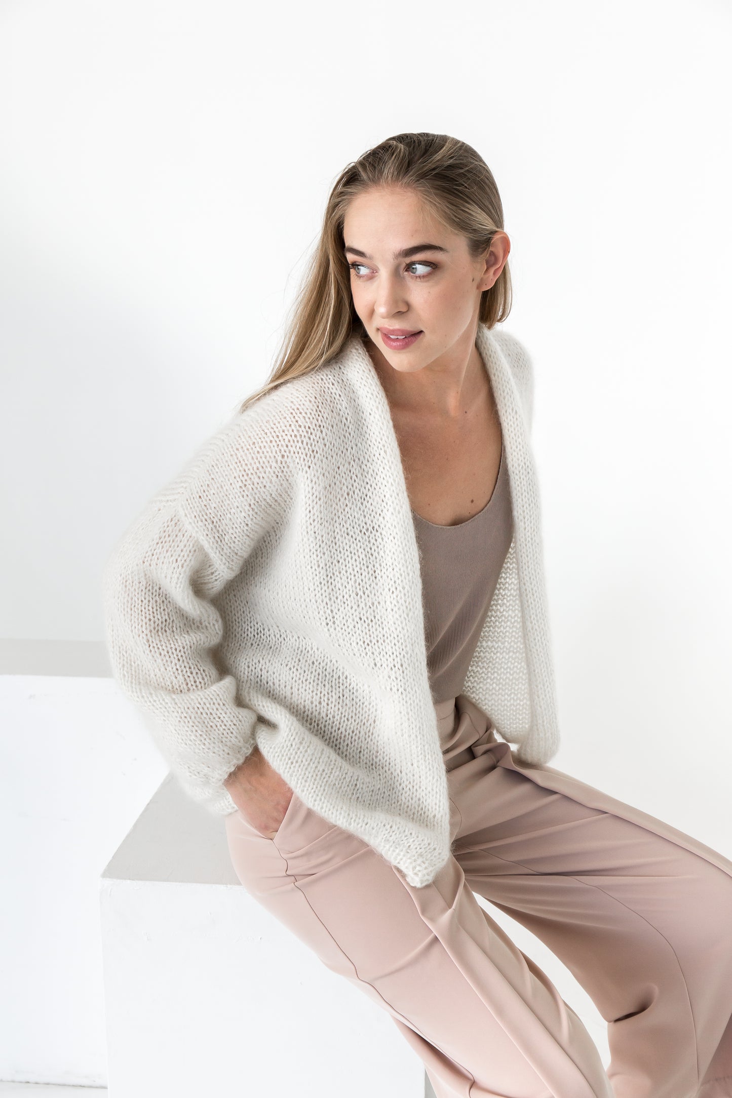 White mohair cardigan
