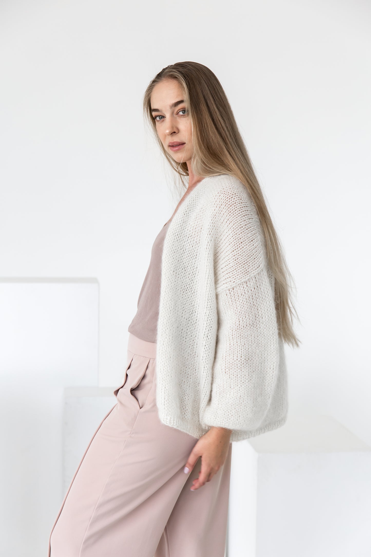 White mohair cardigan