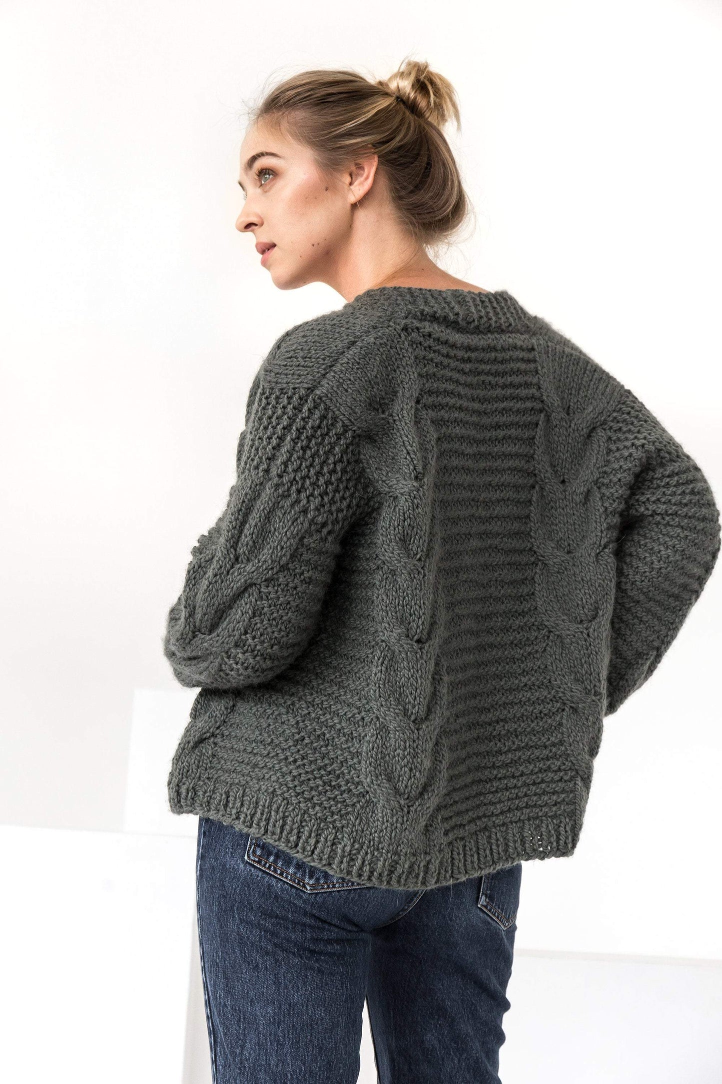 Green Chunky Knit Cardigan
